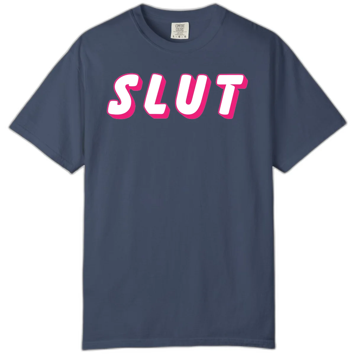 Bold magenta 3D block letters spelling 'SLUT' on gray background, slut-pride-statement design in Midnight