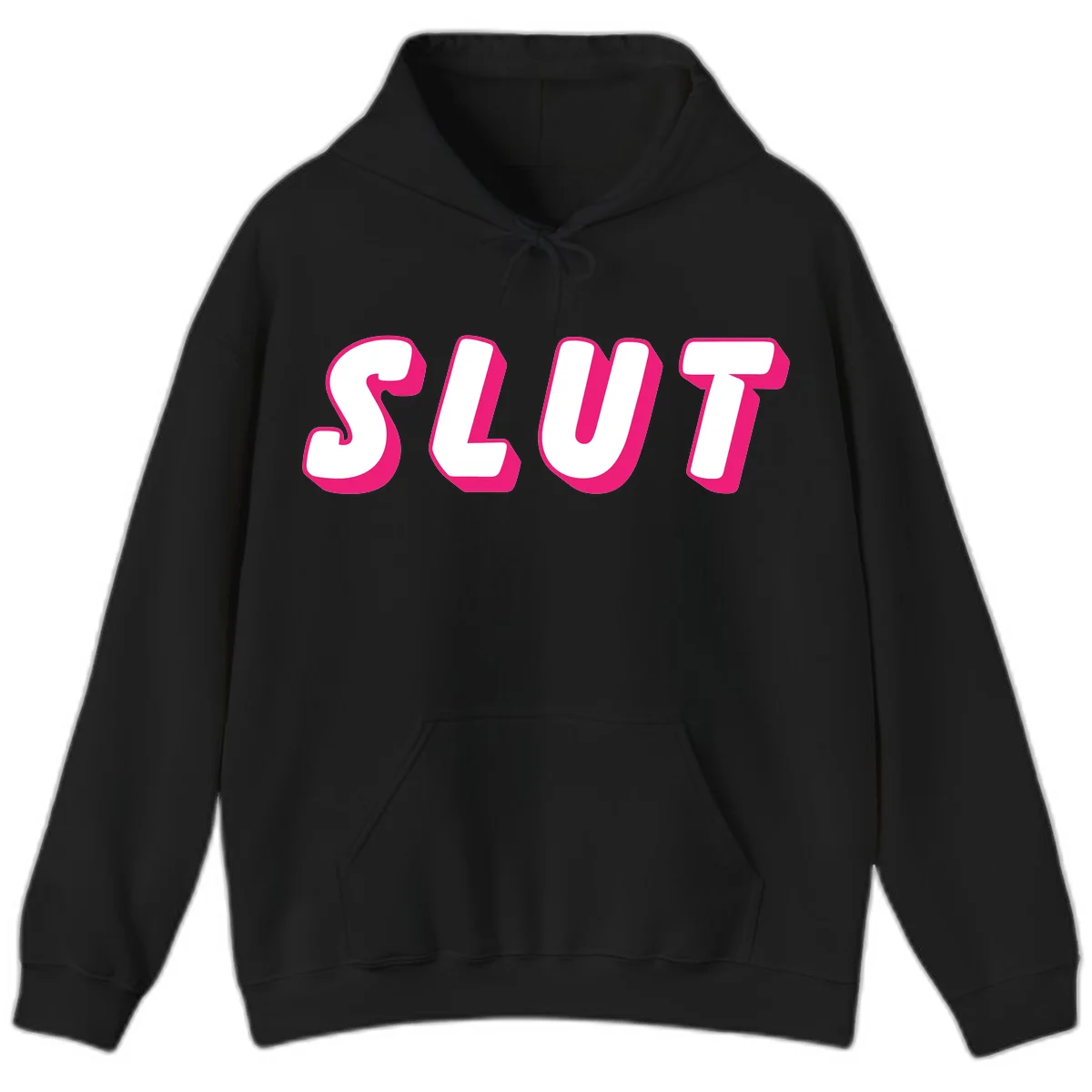 Bold magenta 3D block letters spelling 'SLUT' on gray background, slut-pride-statement design in Black