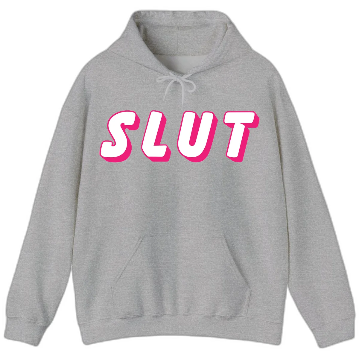 Bold magenta 3D block letters spelling 'SLUT' on gray background, slut-pride-statement design in Sport Grey