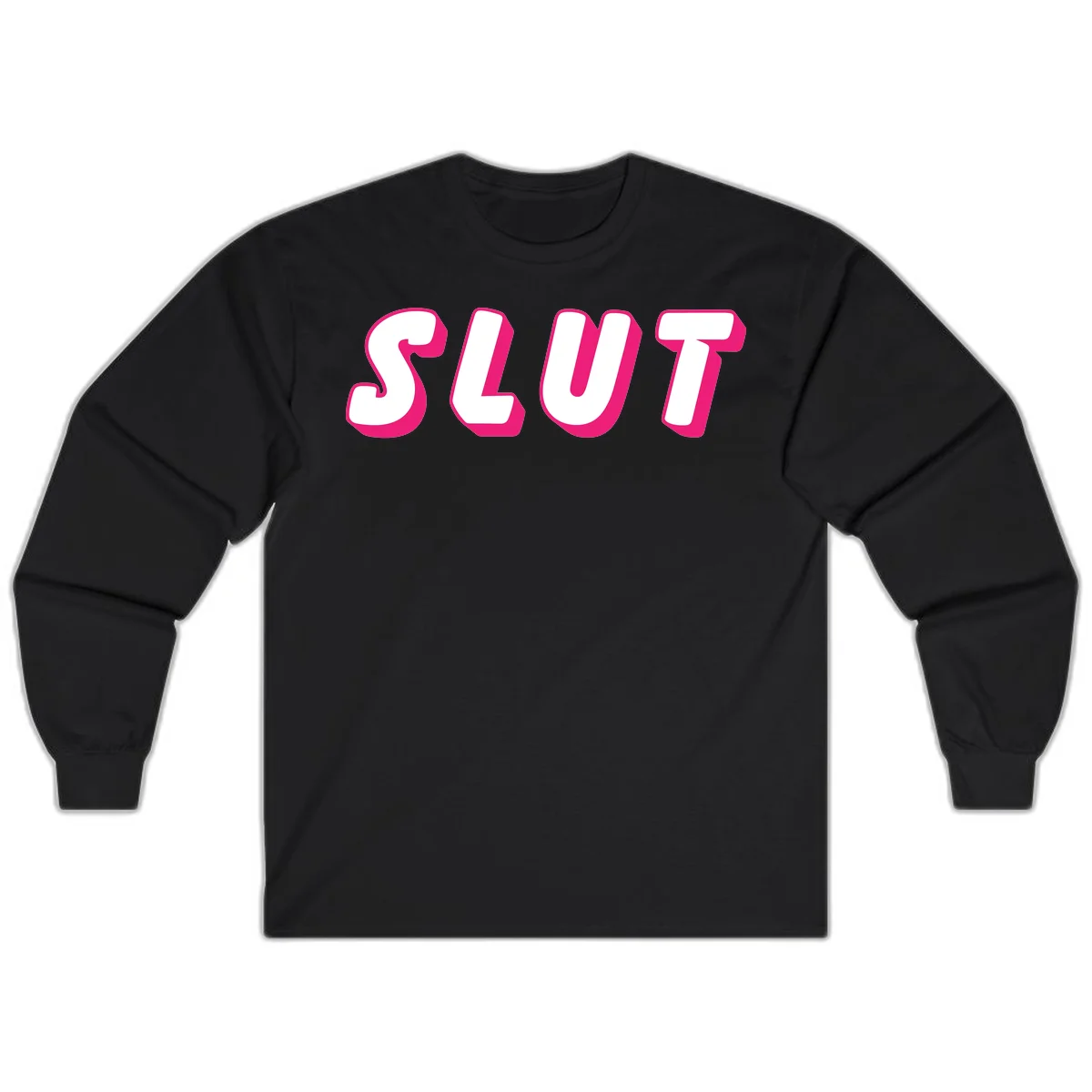 Bold magenta 3D block letters spelling 'SLUT' on gray background, slut-pride-statement design in Black