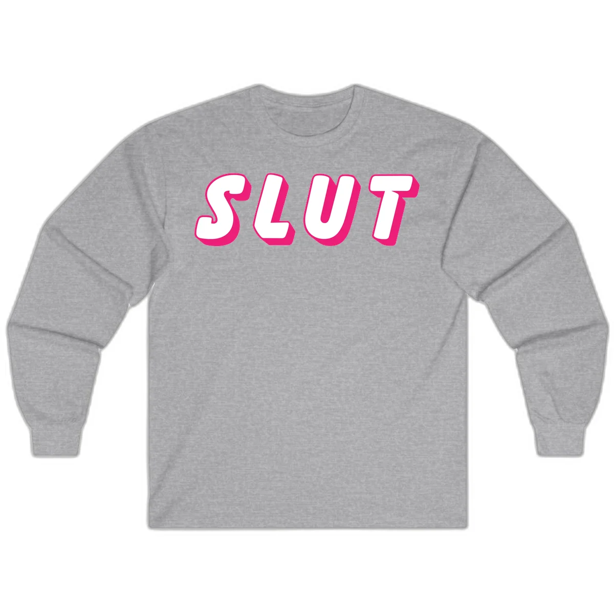Bold magenta 3D block letters spelling 'SLUT' on gray background, slut-pride-statement design in Sport Grey