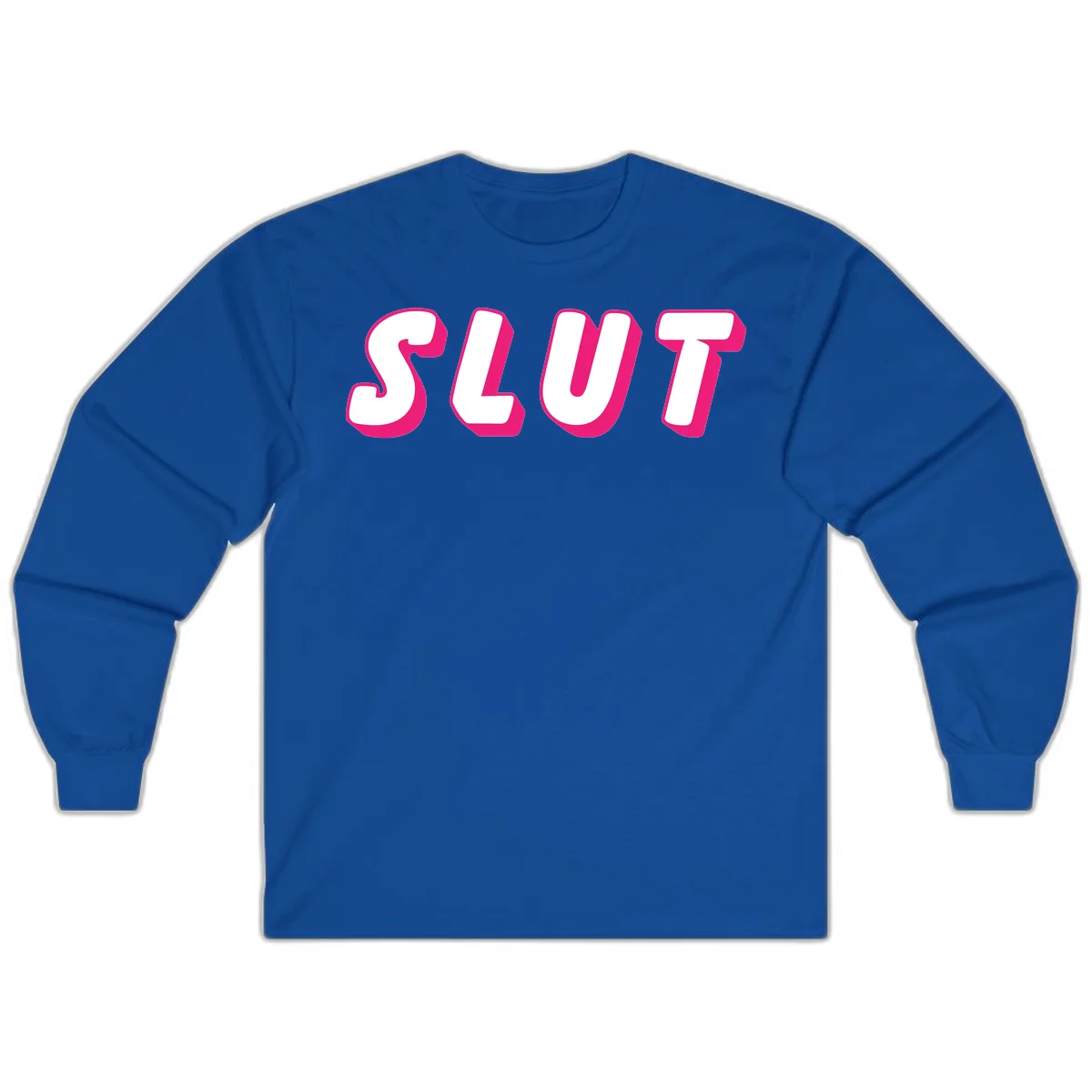 Bold magenta 3D block letters spelling 'SLUT' on gray background, slut-pride-statement design in Royal