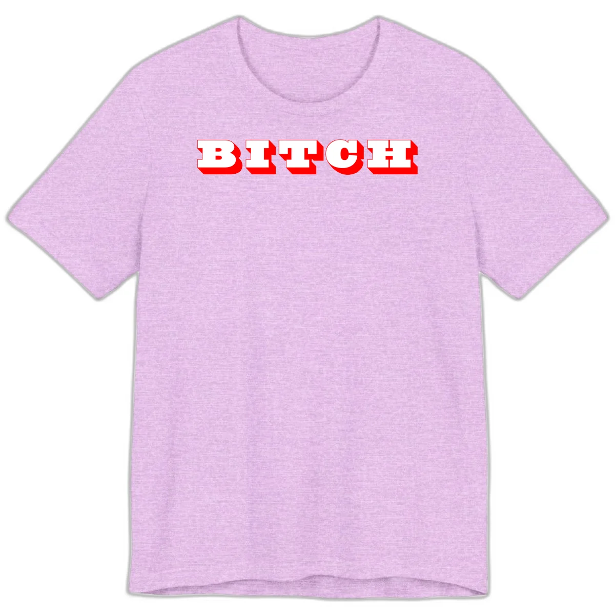 Bold 3D block letter typography spelling BEECH in white with red shadow effect on gray background in Heather Prism Lilac