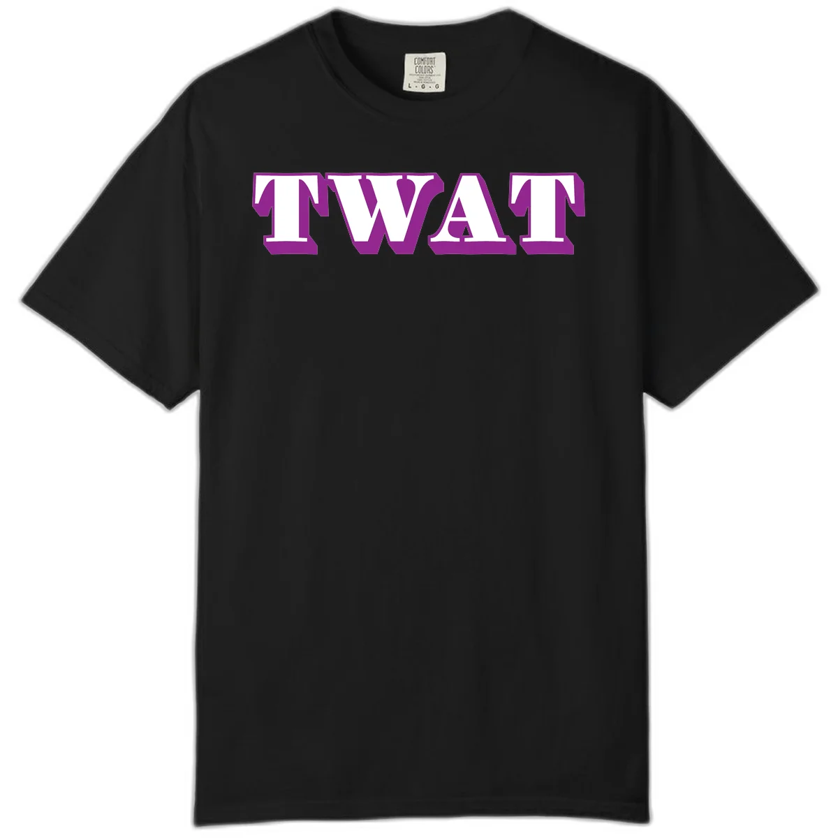 Bold purple TWAT typography design with geometric lettering and white fill on gray background in Black