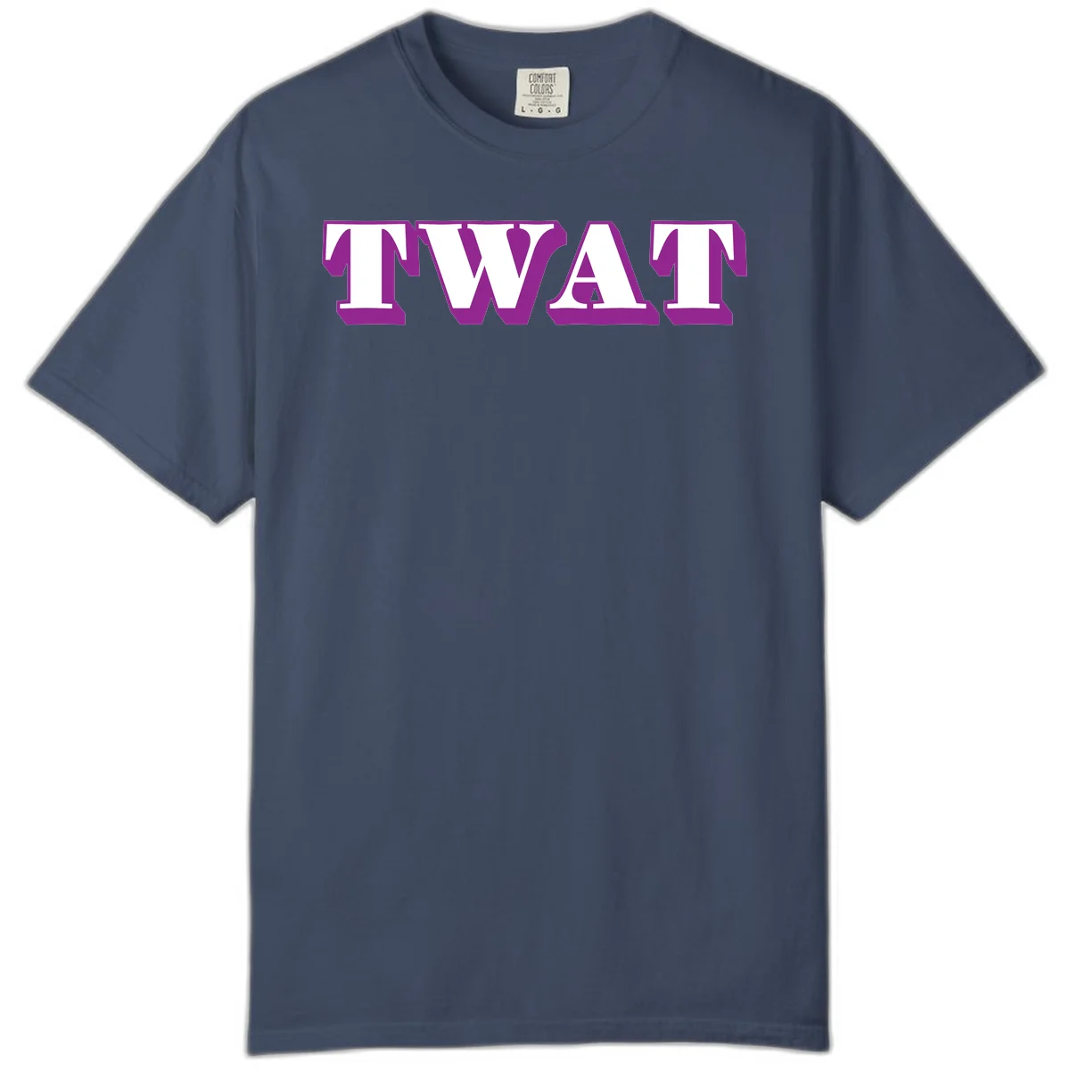 Bold purple TWAT typography design with geometric lettering and white fill on gray background in Midnight