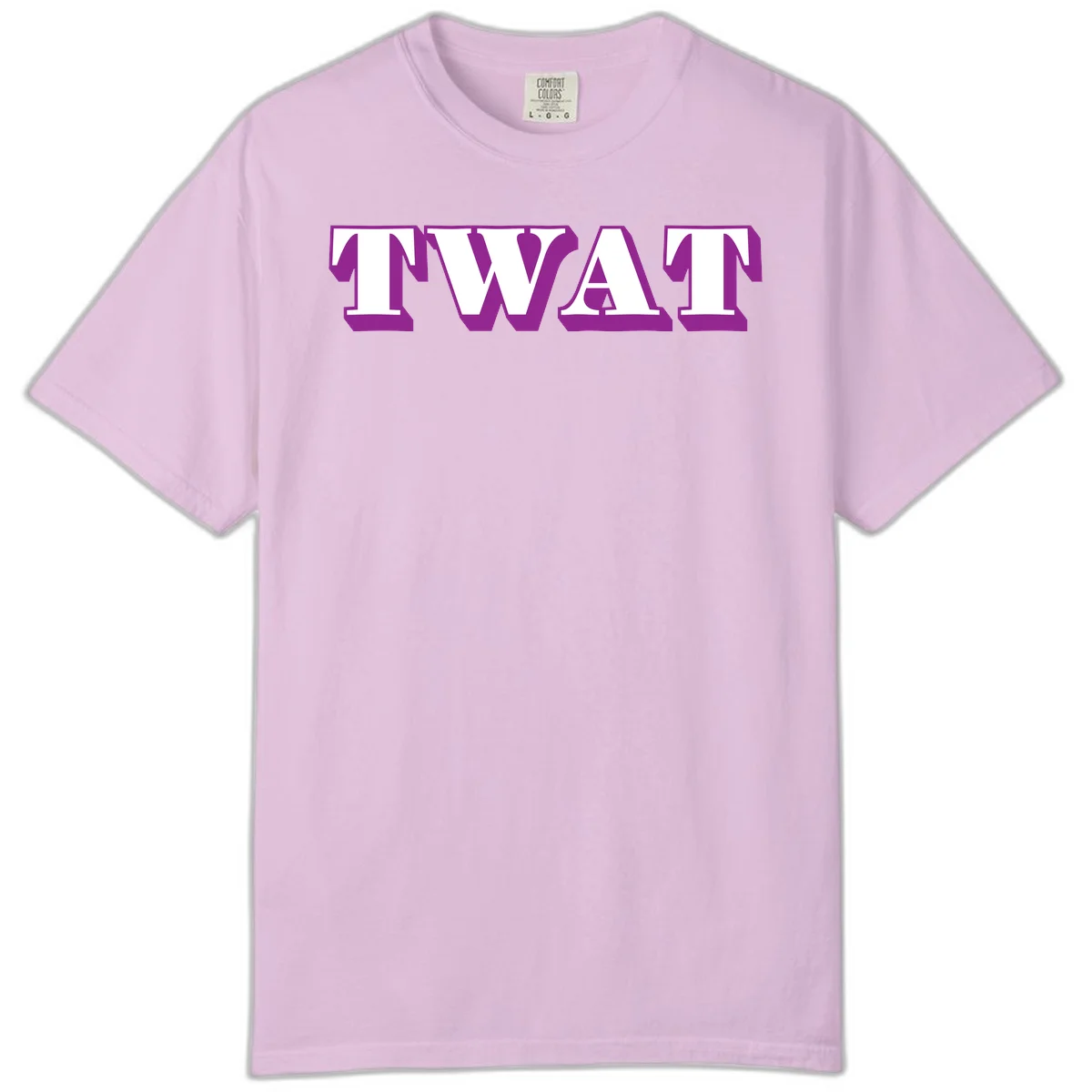 Bold purple TWAT typography design with geometric lettering and white fill on gray background in Orchid