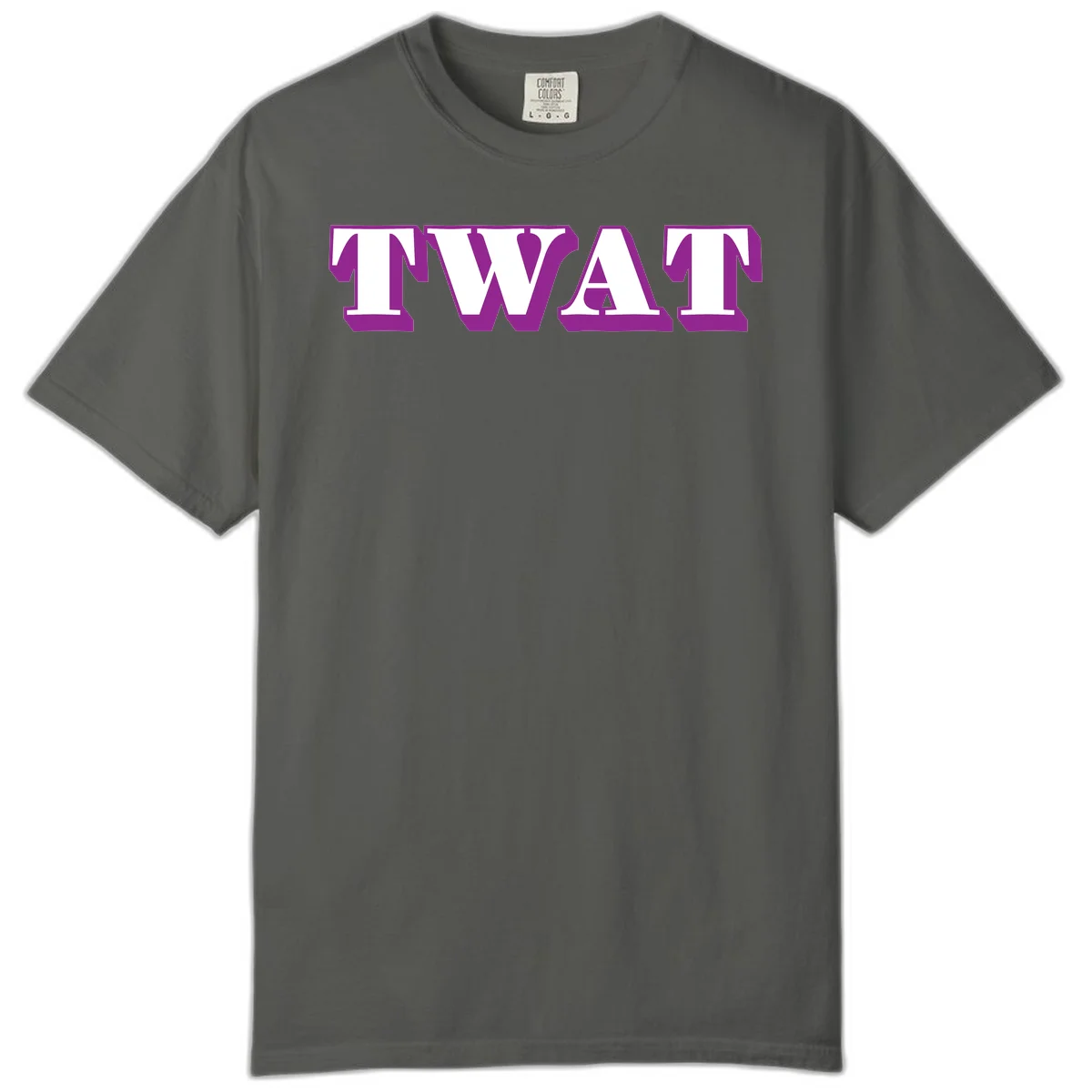 Bold purple TWAT typography design with geometric lettering and white fill on gray background in Pepper