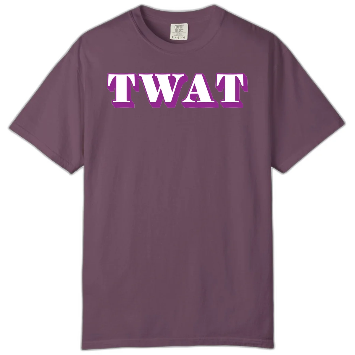Bold purple TWAT typography design with geometric lettering and white fill on gray background in Berry