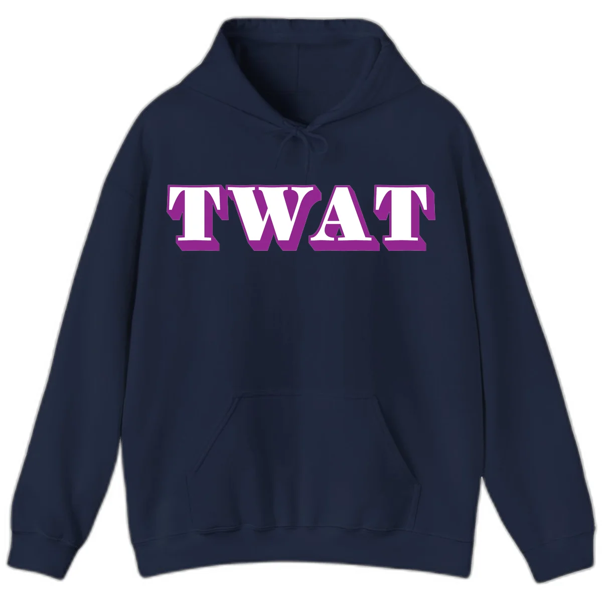 Bold purple TWAT typography design with geometric lettering and white fill on gray background in Navy