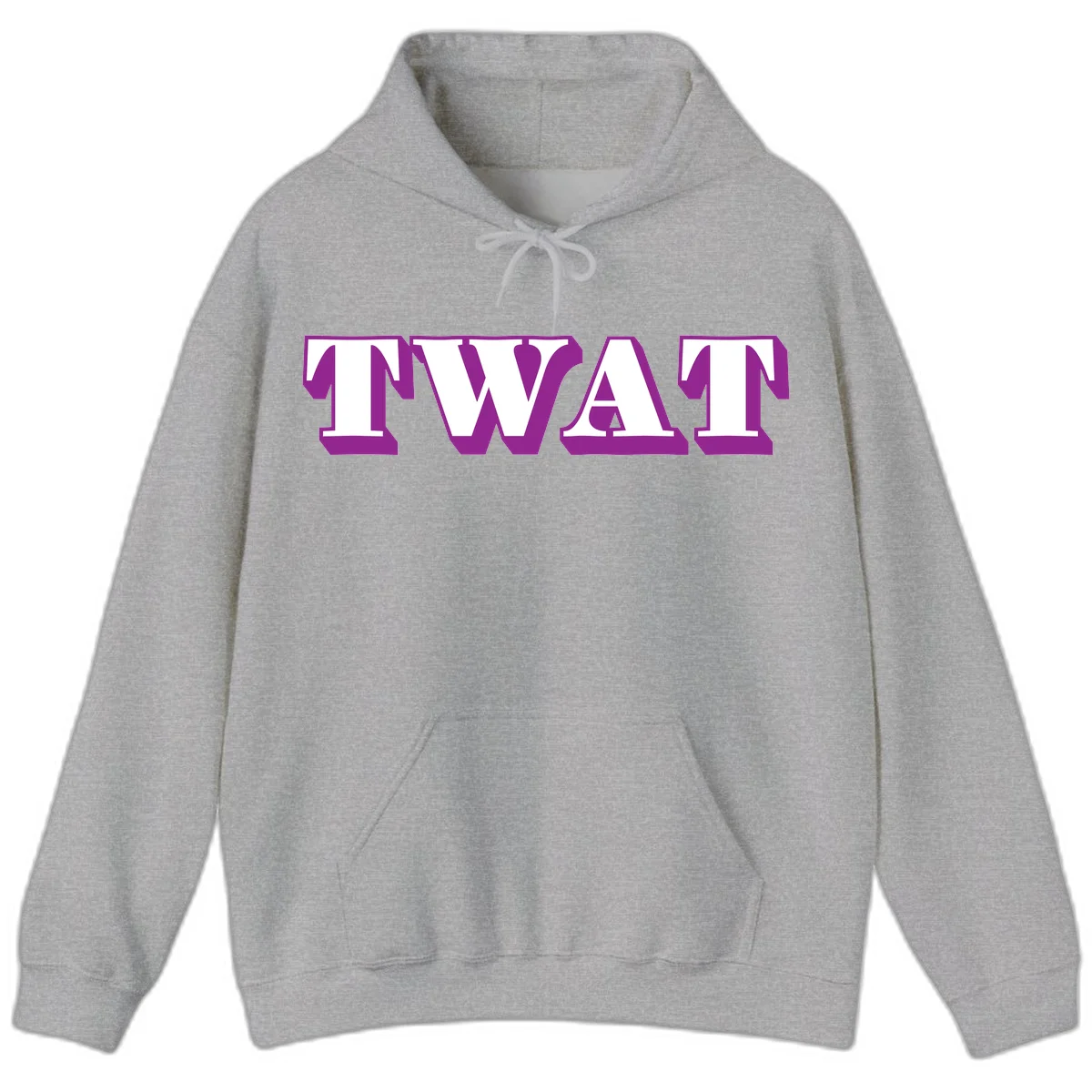 Bold purple TWAT typography design with geometric lettering and white fill on gray background in Sport Grey