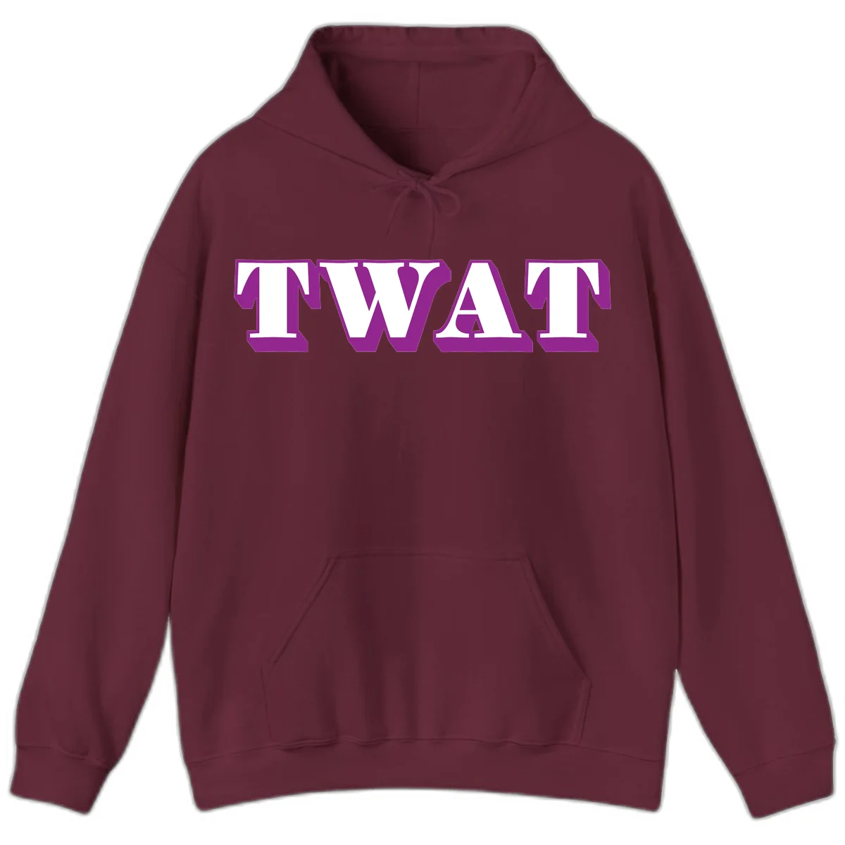 Bold purple TWAT typography design with geometric lettering and white fill on gray background in Maroon