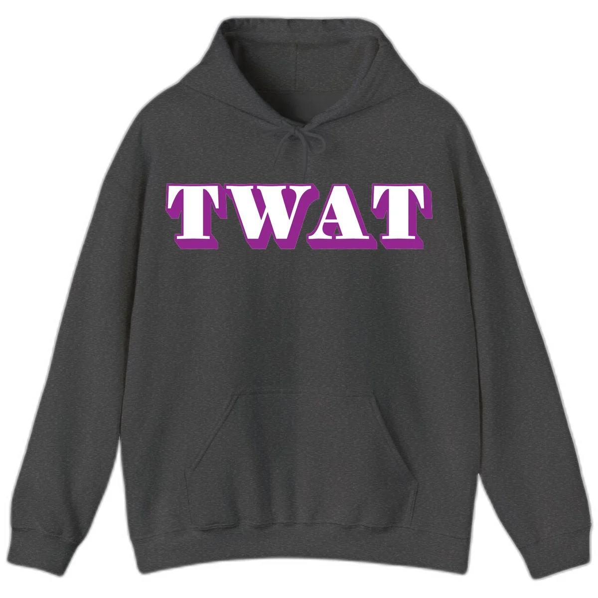 Bold purple TWAT typography design with geometric lettering and white fill on gray background in Dark Heather