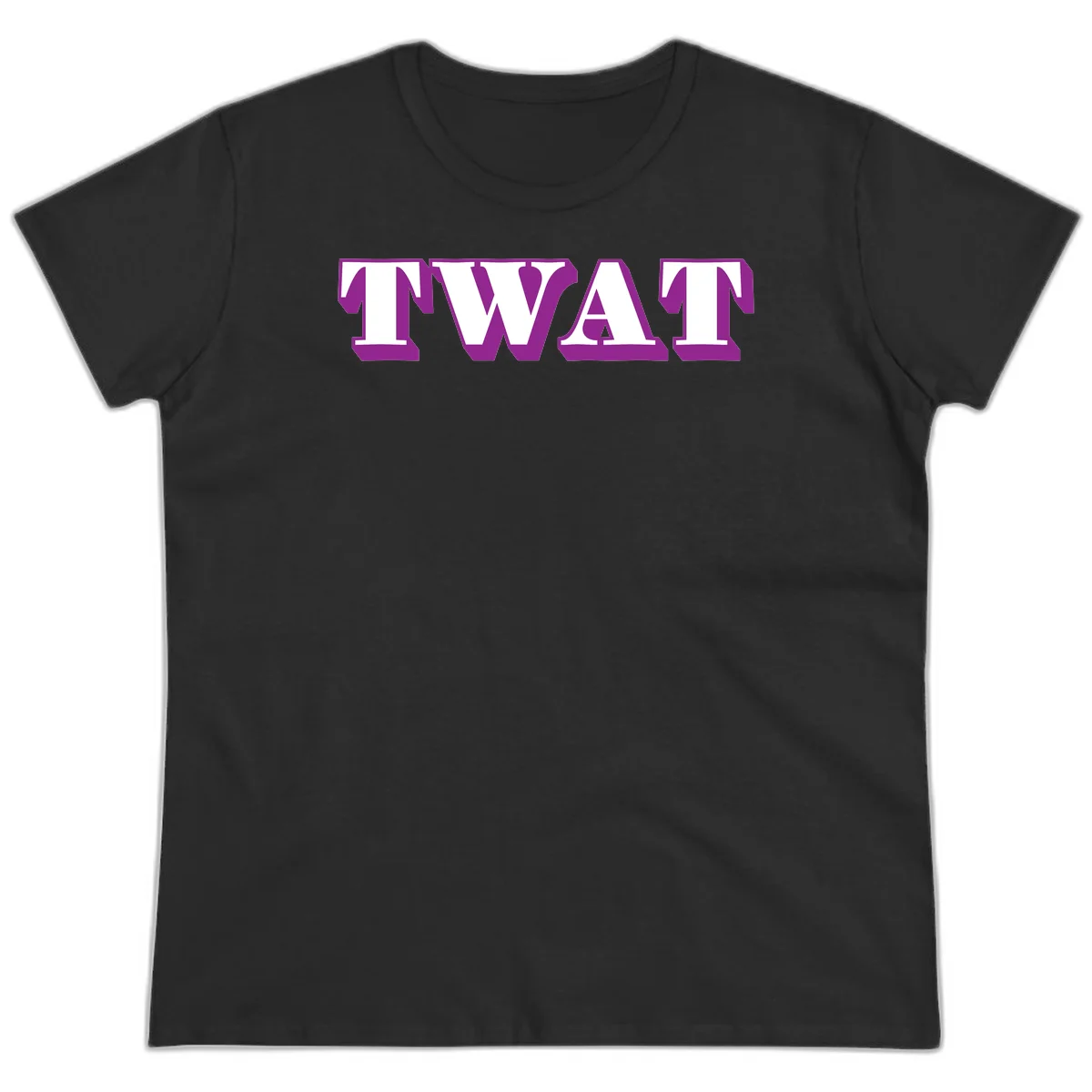 Bold purple TWAT typography design with geometric lettering and white fill on gray background in Black