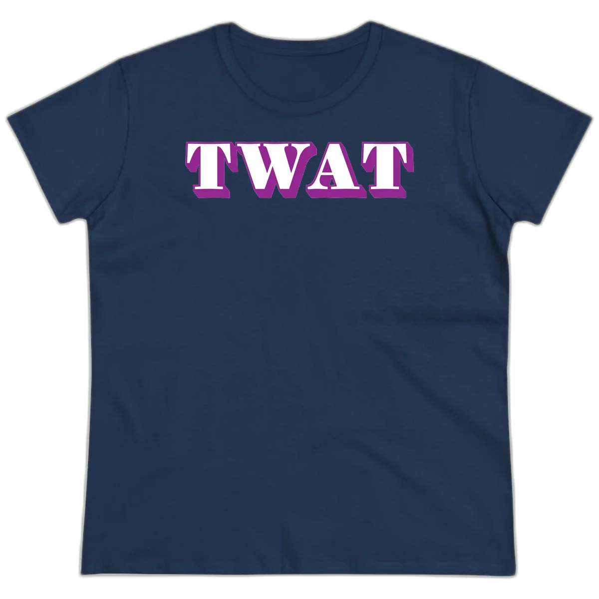 Bold purple TWAT typography design with geometric lettering and white fill on gray background in Navy