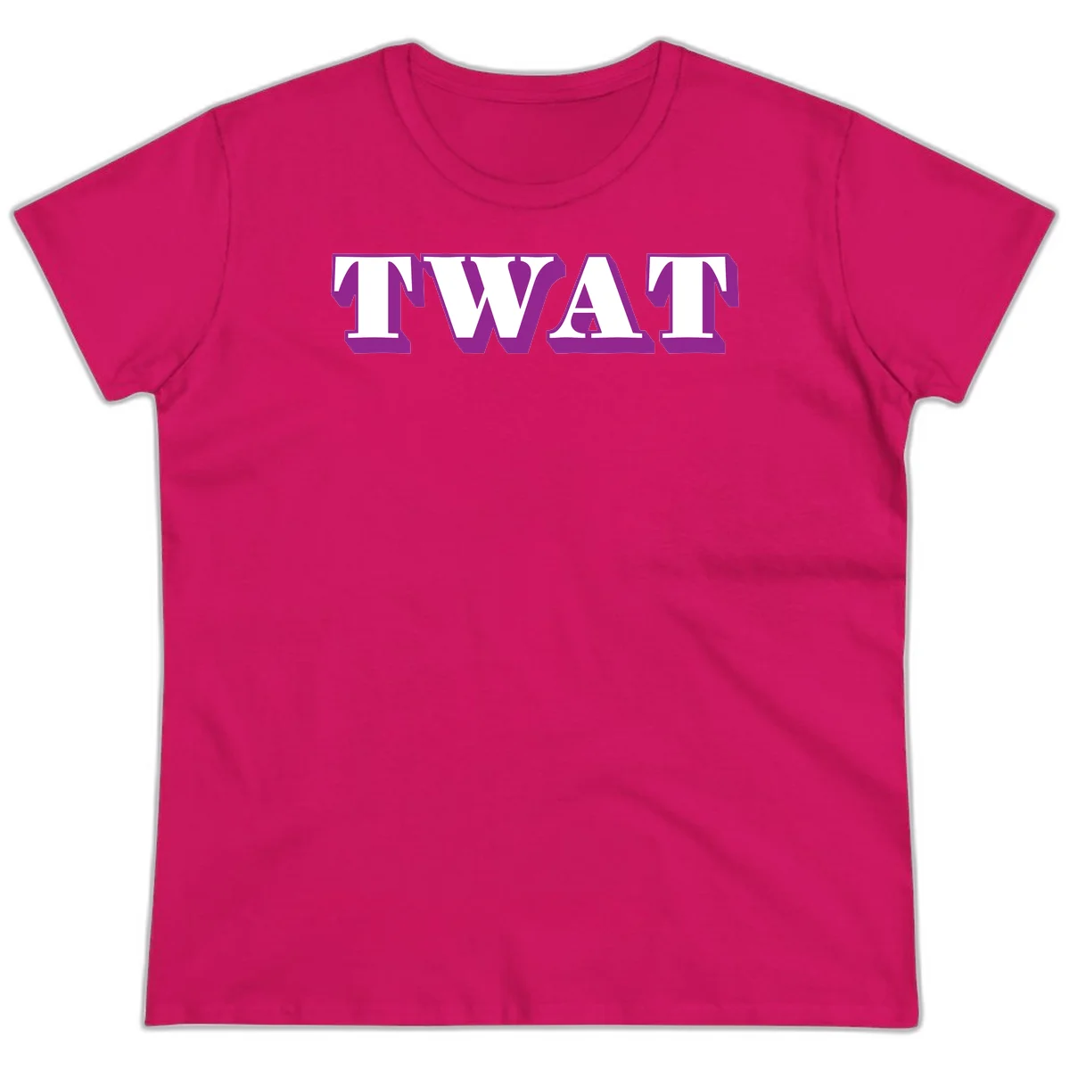 Bold purple TWAT typography design with geometric lettering and white fill on gray background in Heliconia