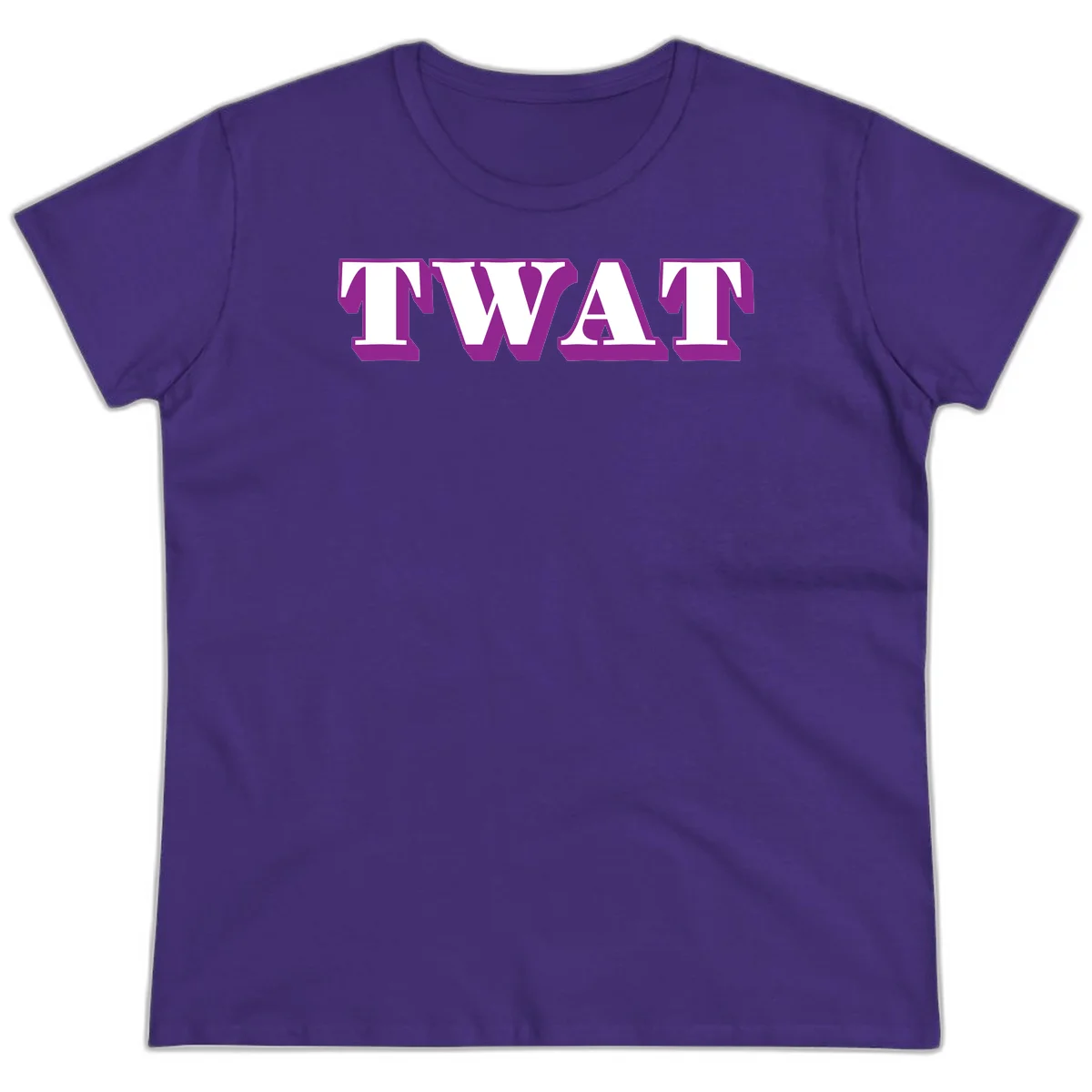 Bold purple TWAT typography design with geometric lettering and white fill on gray background in Purple