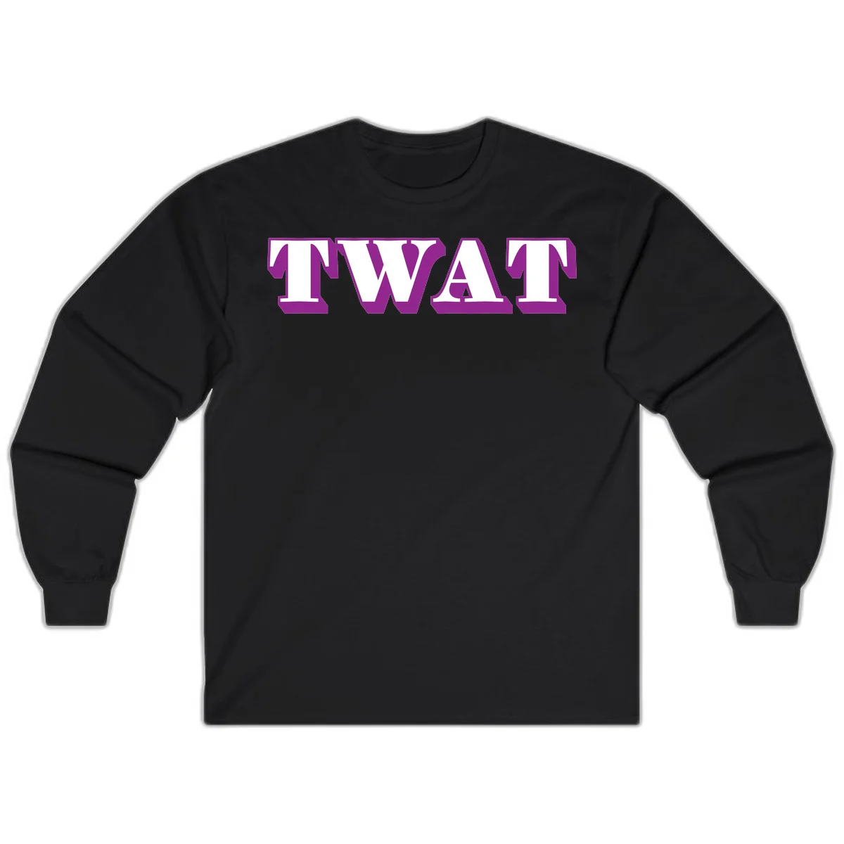 Bold purple TWAT typography design with geometric lettering and white fill on gray background in Black