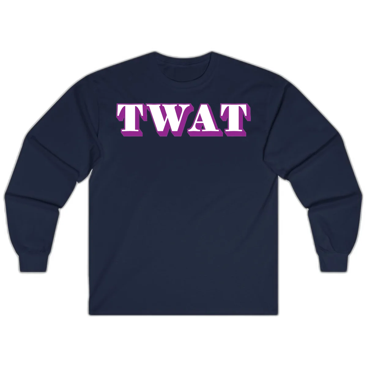 Bold purple TWAT typography design with geometric lettering and white fill on gray background in Navy