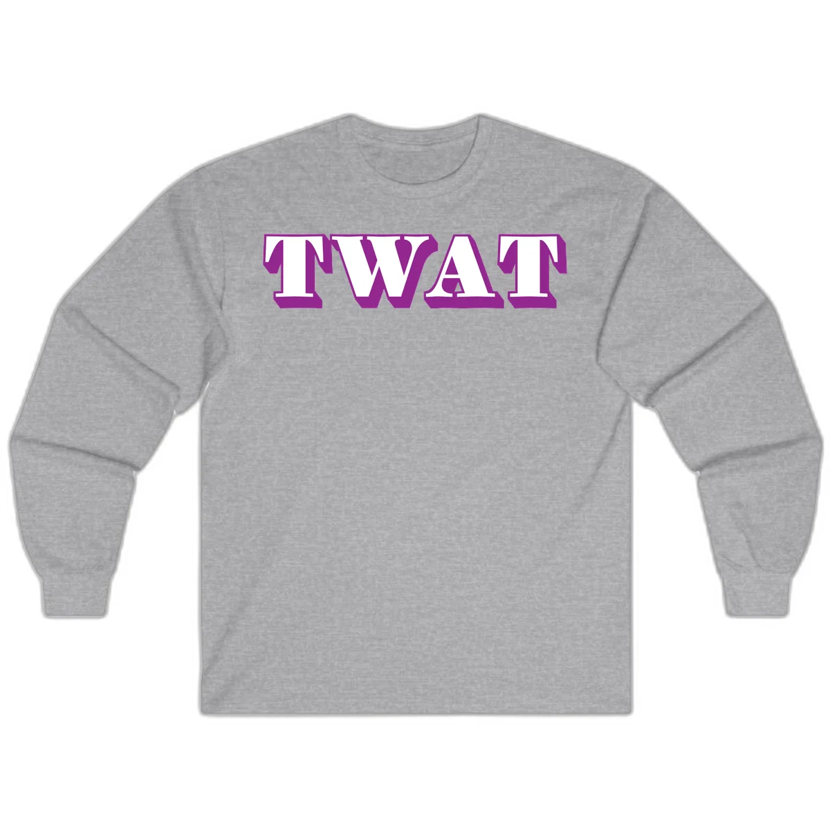 Bold purple TWAT typography design with geometric lettering and white fill on gray background in Sport Grey