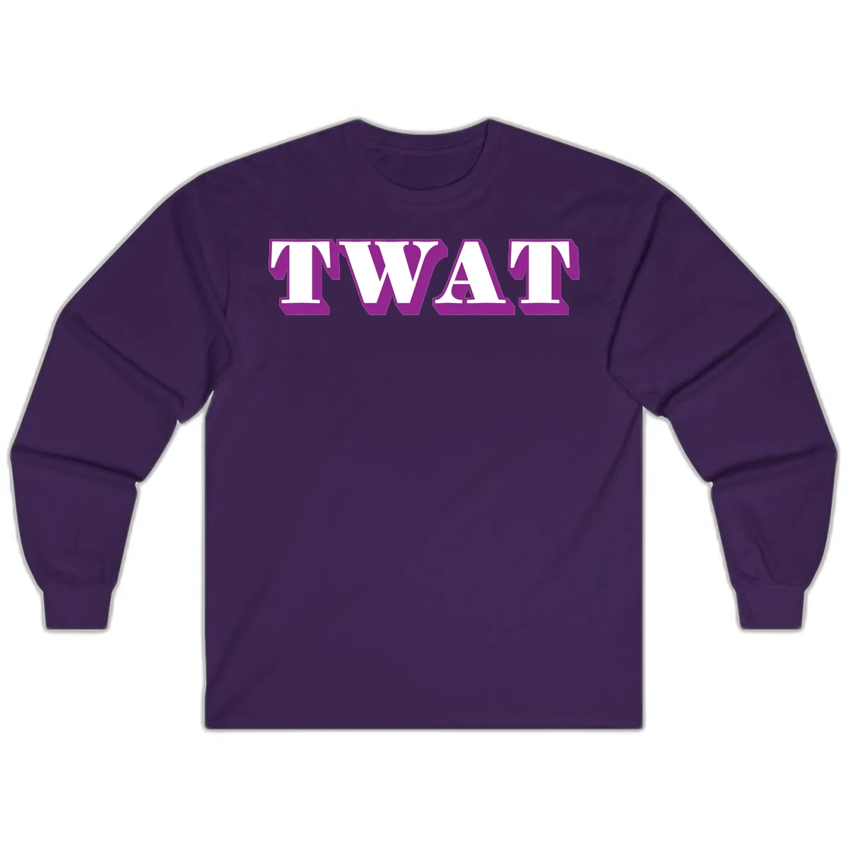 Bold purple TWAT typography design with geometric lettering and white fill on gray background in Purple