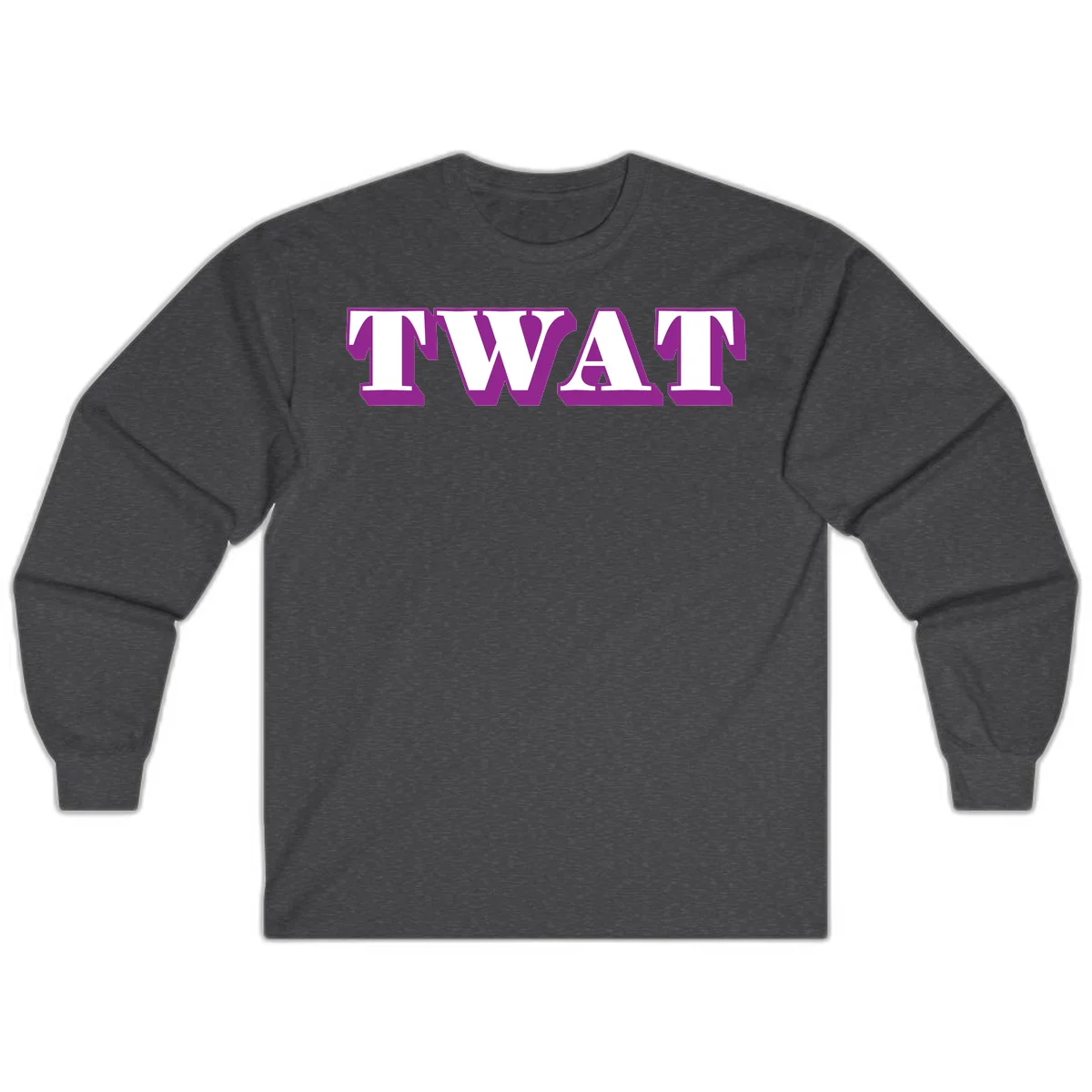 Bold purple TWAT typography design with geometric lettering and white fill on gray background in Dark Heather