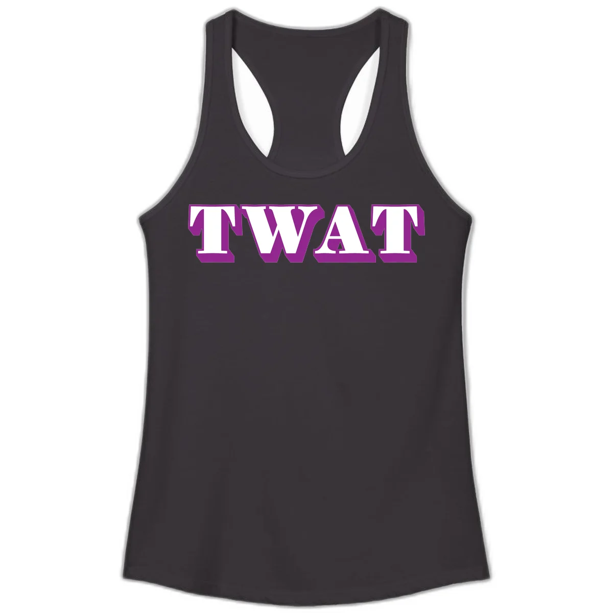 Bold purple TWAT typography design with geometric lettering and white fill on gray background in Black