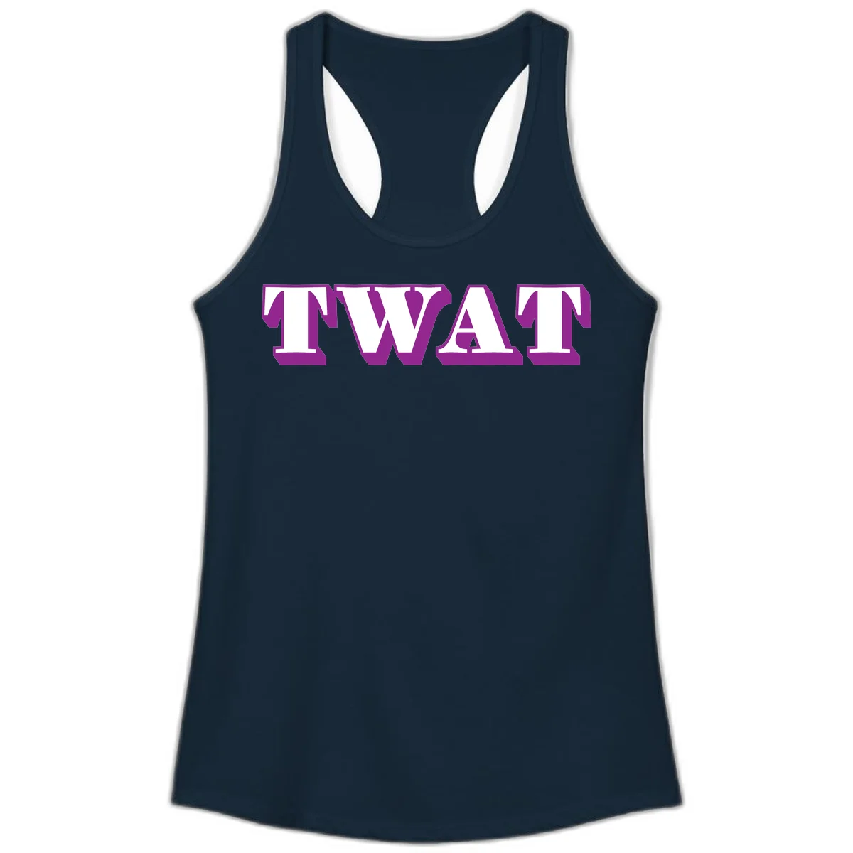 Bold purple TWAT typography design with geometric lettering and white fill on gray background in Solid Midnight Navy