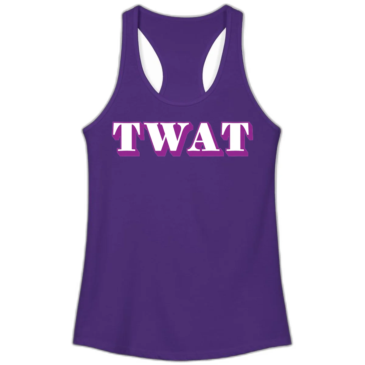 Bold purple TWAT typography design with geometric lettering and white fill on gray background in Solid Purple Rush
