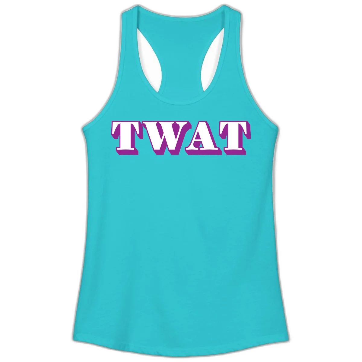 Bold purple TWAT typography design with geometric lettering and white fill on gray background in Solid Tahiti Blue