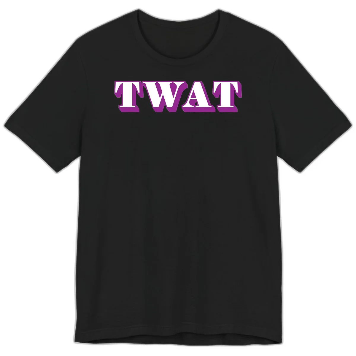 Bold purple TWAT typography design with geometric lettering and white fill on gray background in Black