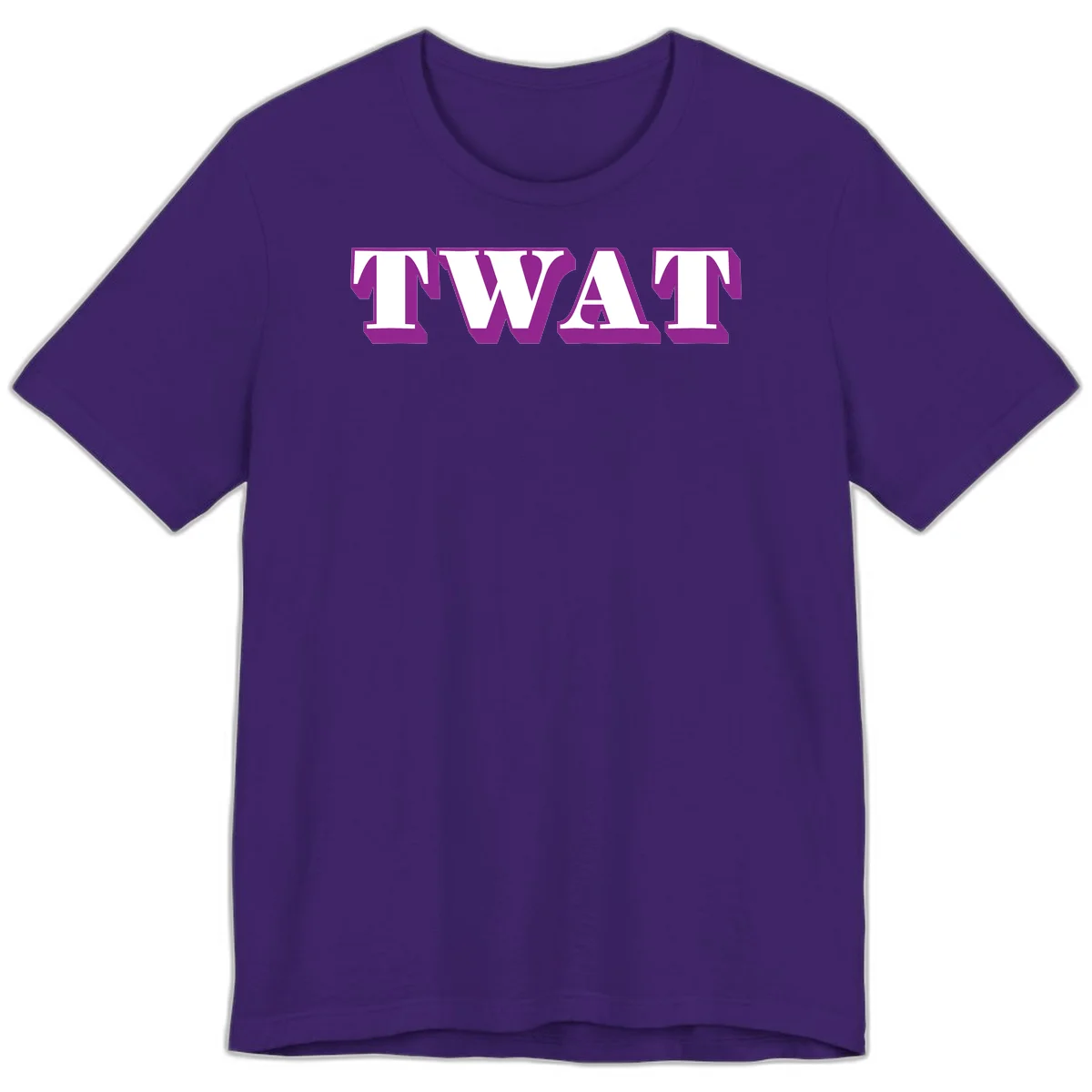 Bold purple TWAT typography design with geometric lettering and white fill on gray background in Team Purple