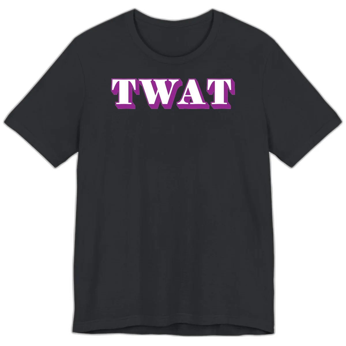 Bold purple TWAT typography design with geometric lettering and white fill on gray background in Vintage Black