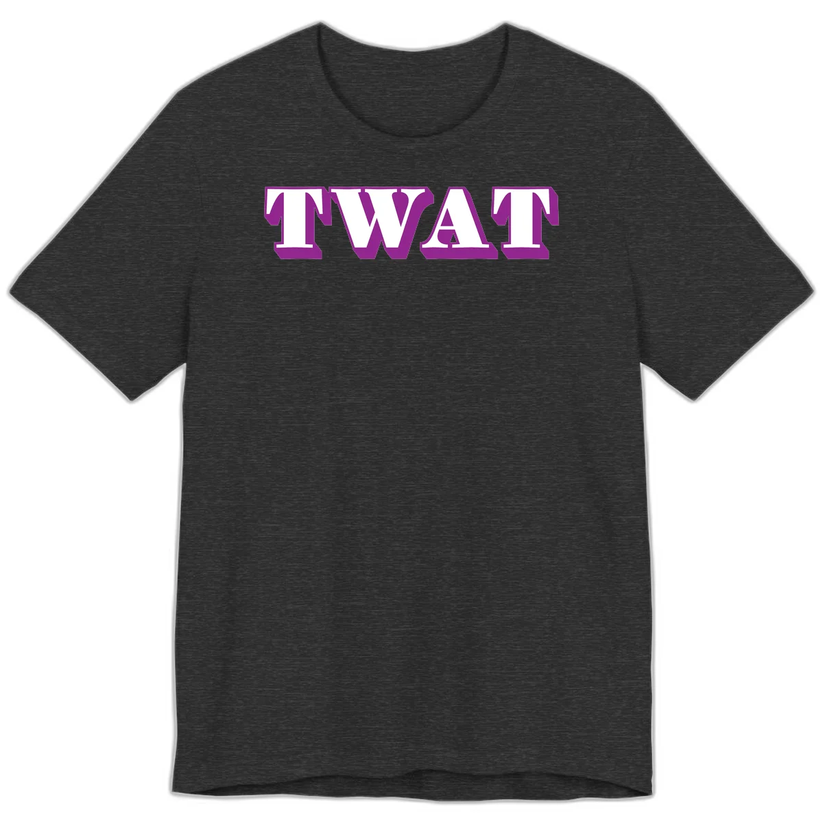 Bold purple TWAT typography design with geometric lettering and white fill on gray background in Dark Grey Heather
