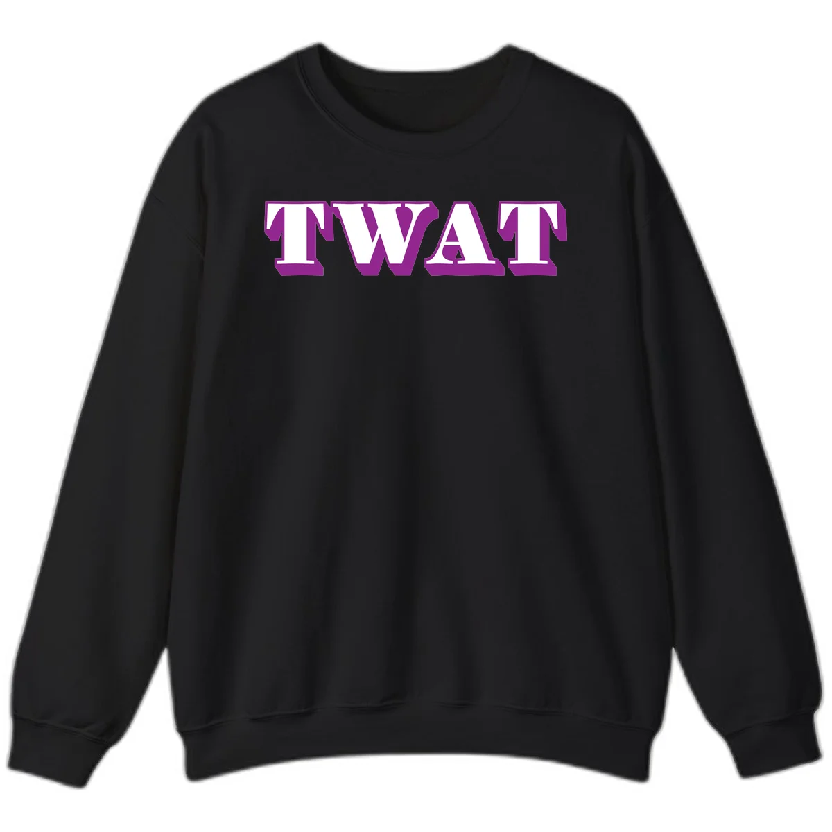 Bold purple TWAT typography design with geometric lettering and white fill on gray background in Black