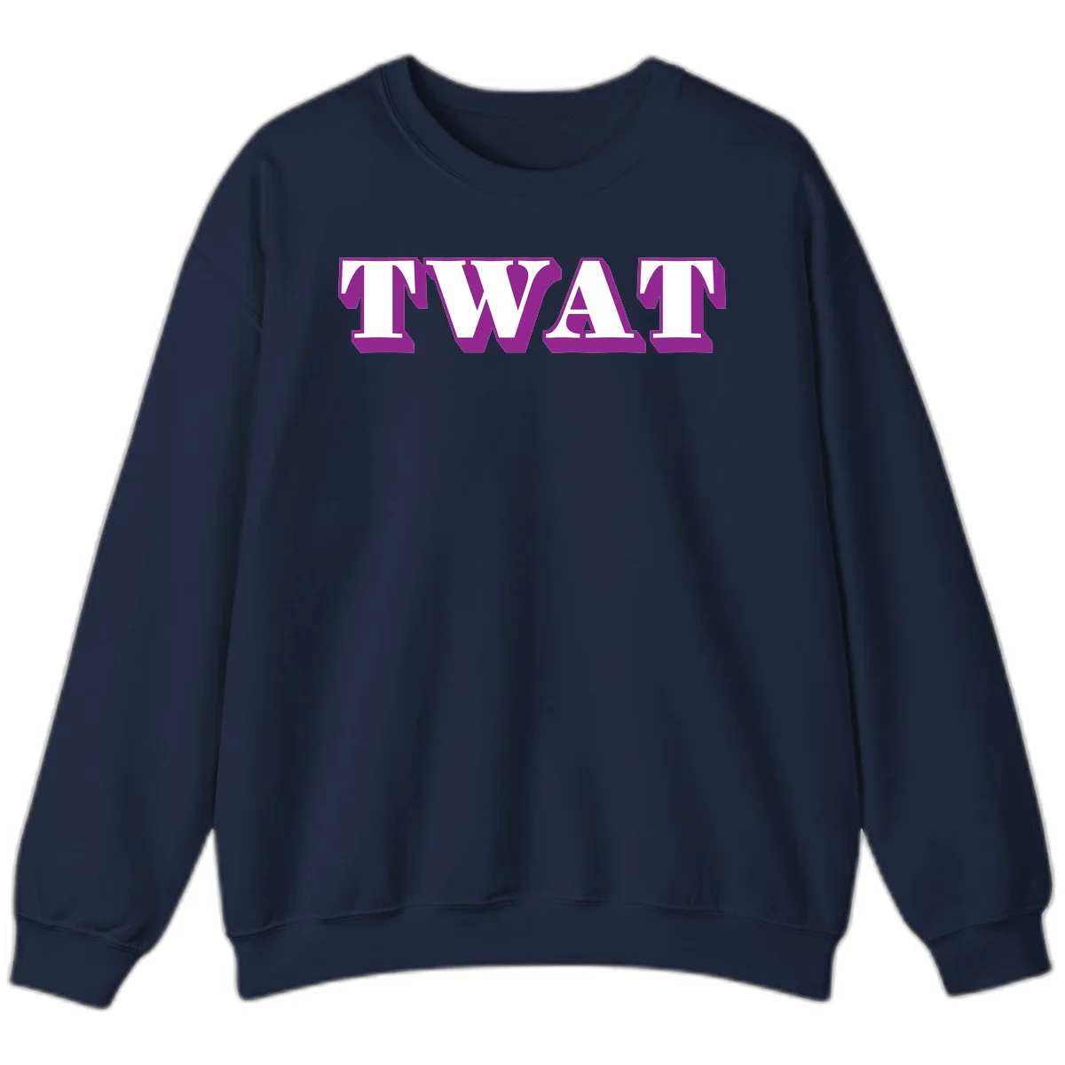 Bold purple TWAT typography design with geometric lettering and white fill on gray background in Navy