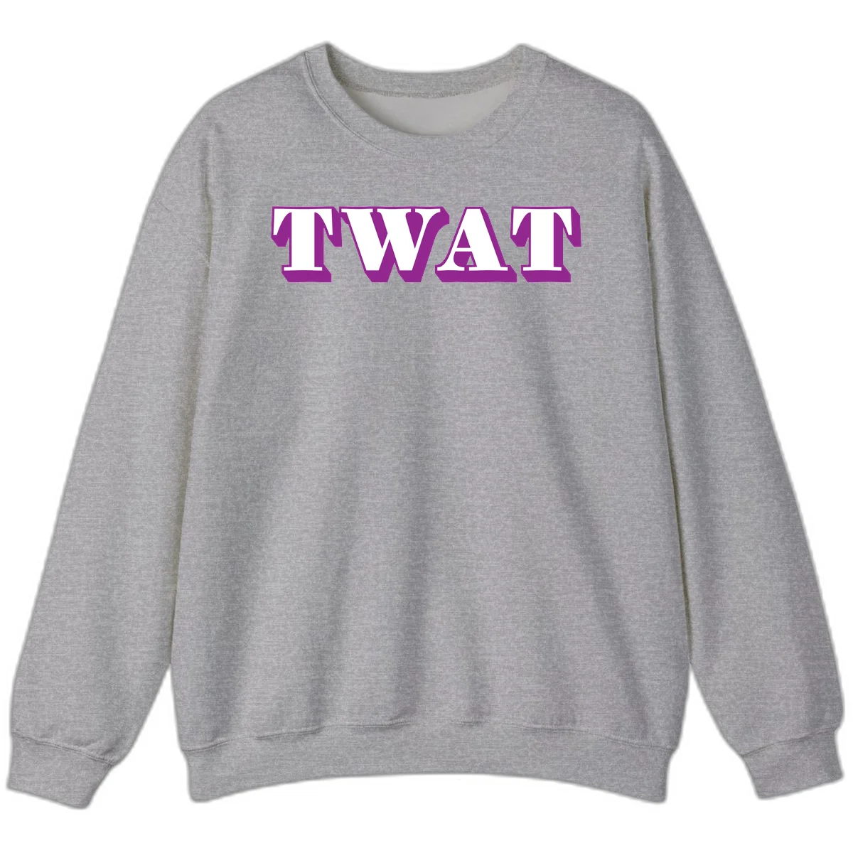 Bold purple TWAT typography design with geometric lettering and white fill on gray background in Sport Grey