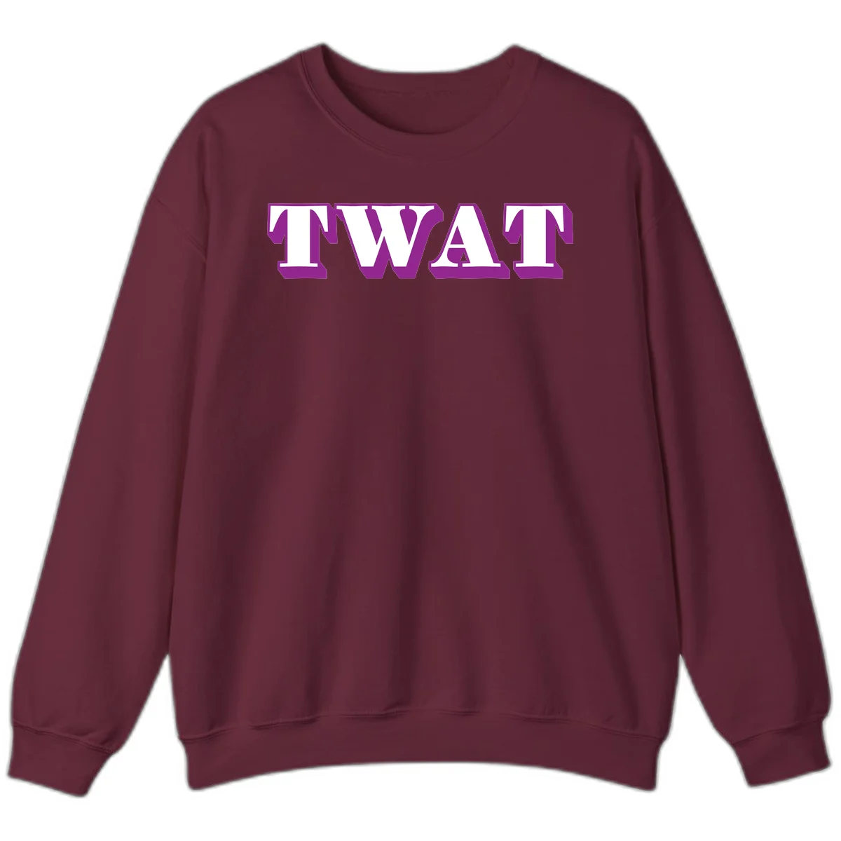 Bold purple TWAT typography design with geometric lettering and white fill on gray background in Maroon