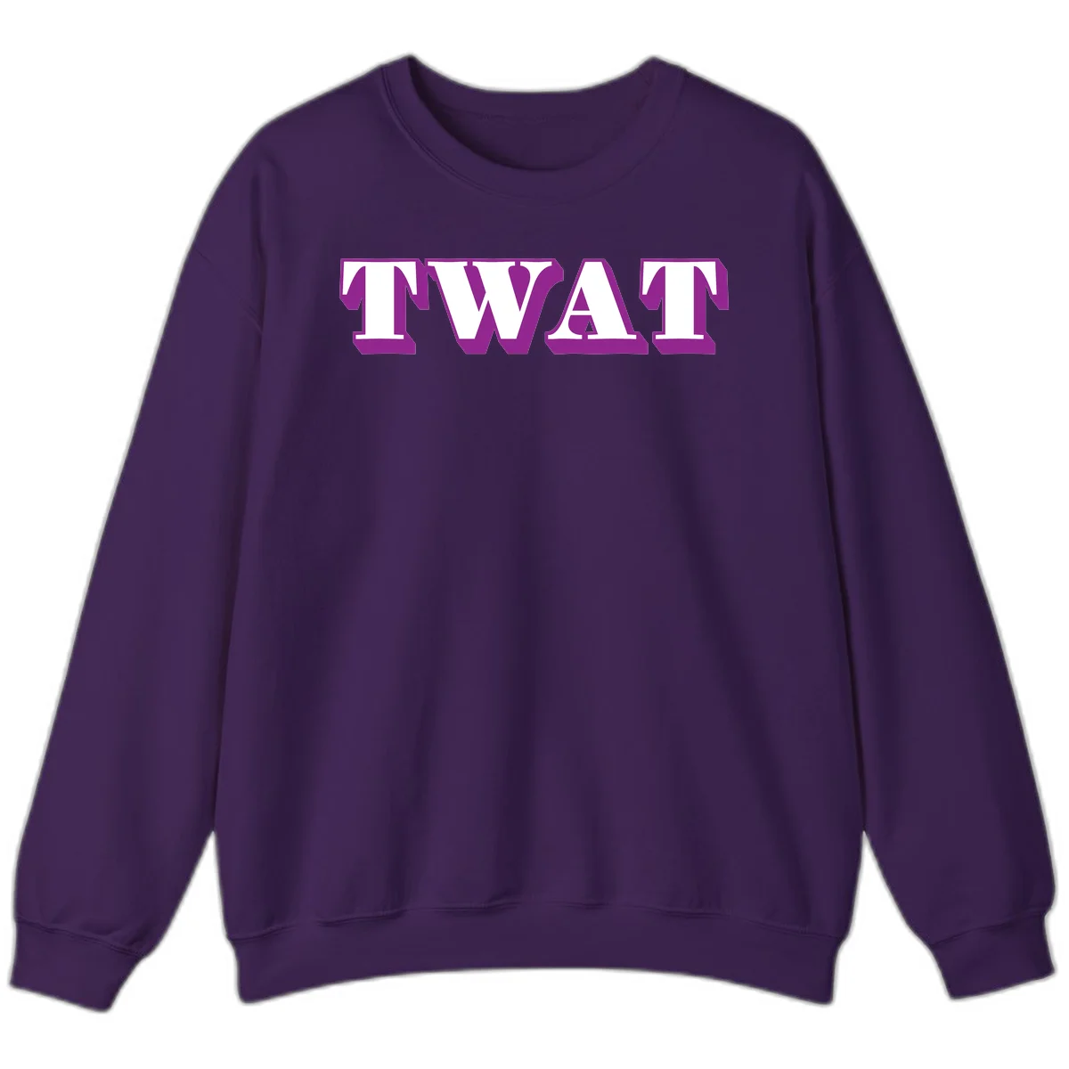 Bold purple TWAT typography design with geometric lettering and white fill on gray background in Purple