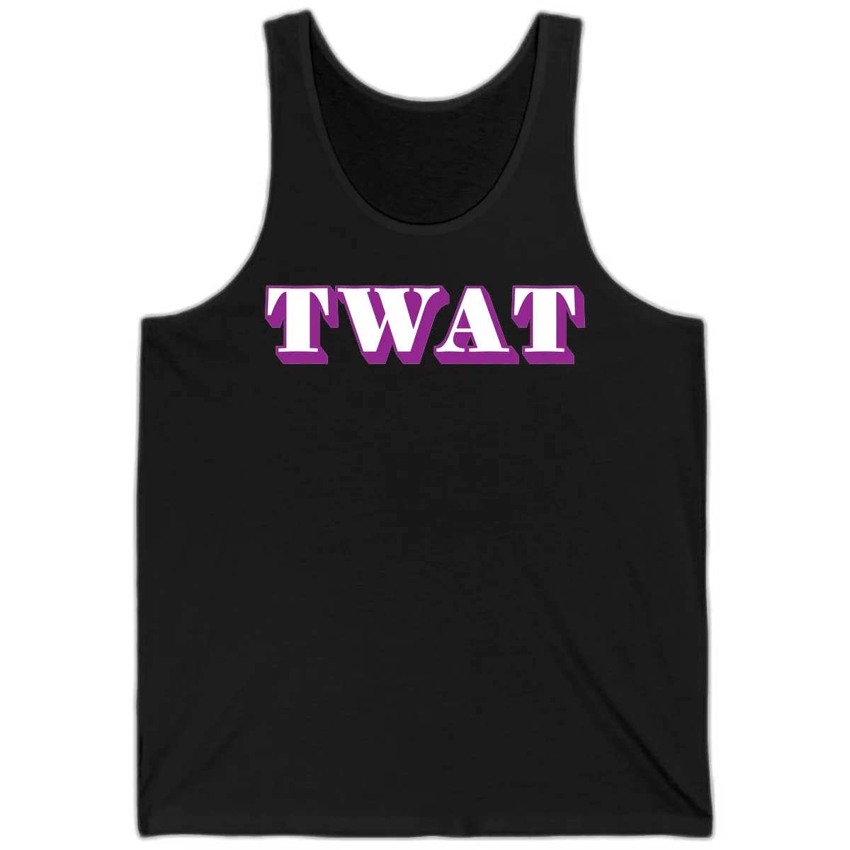 Bold purple TWAT typography design with geometric lettering and white fill on gray background in Black