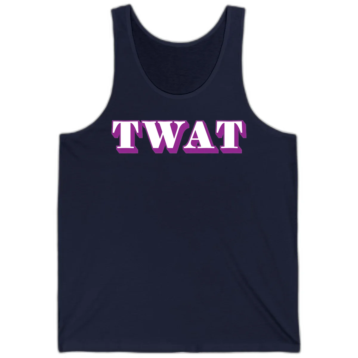 Bold purple TWAT typography design with geometric lettering and white fill on gray background in Navy