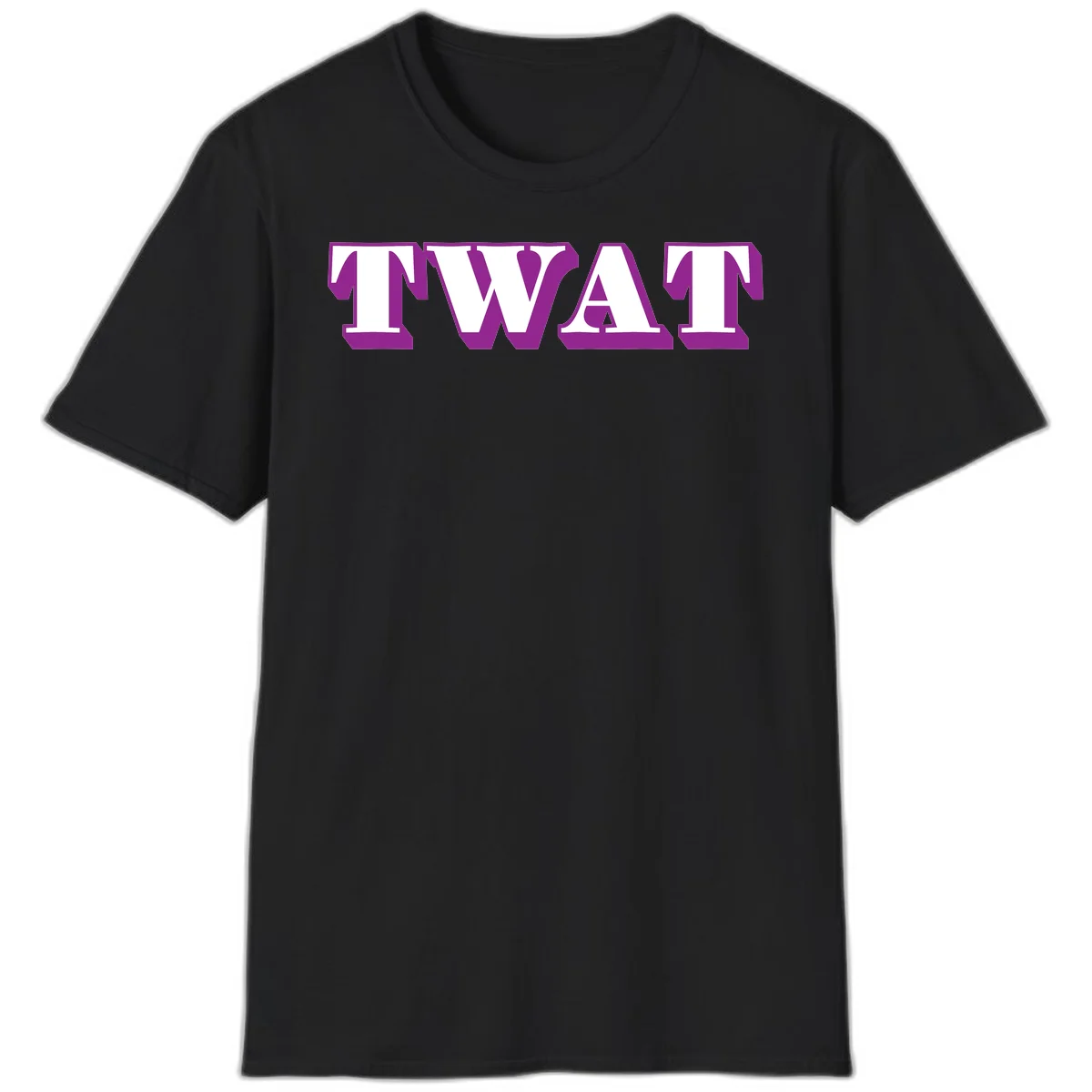 Bold purple TWAT typography design with geometric lettering and white fill on gray background in Black