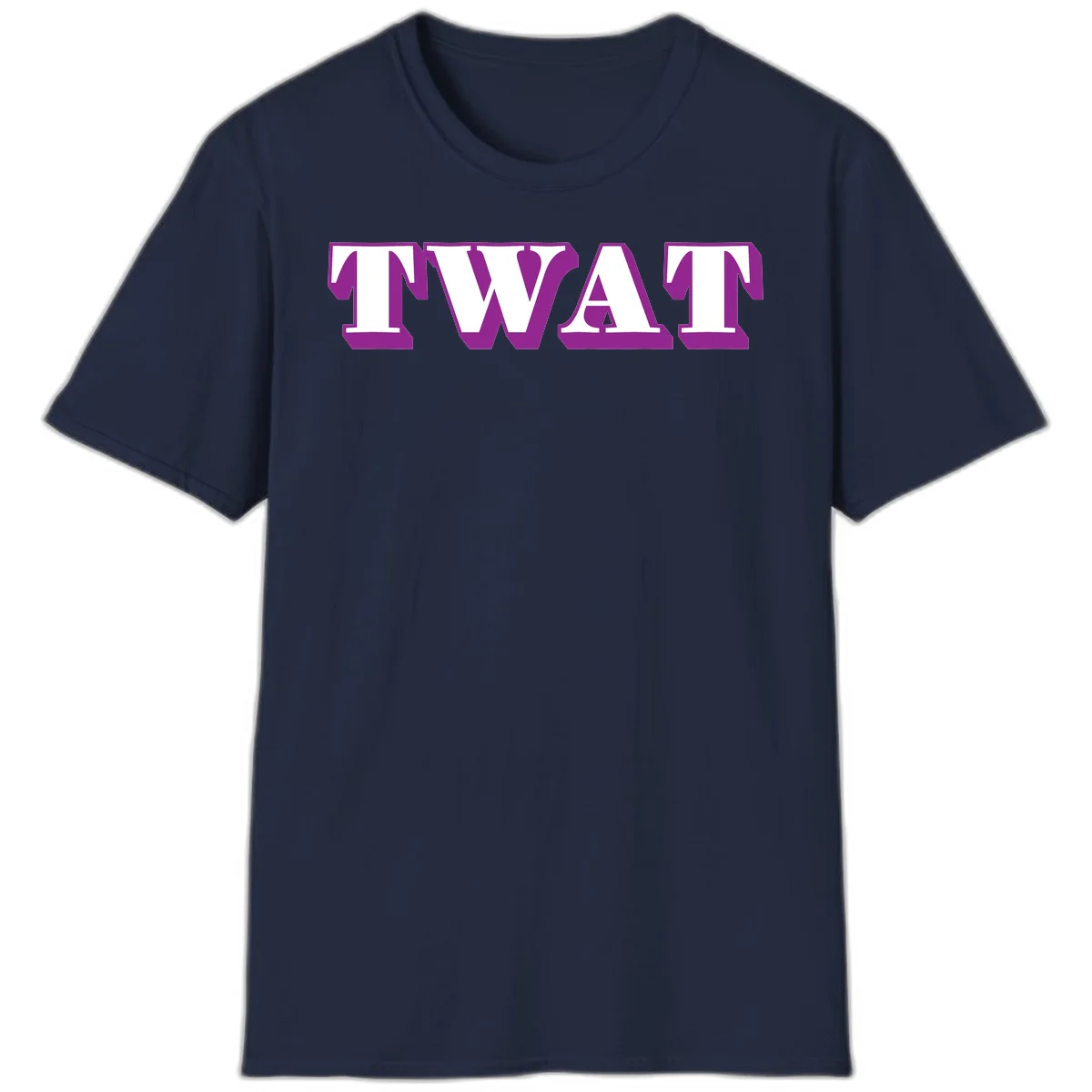 Bold purple TWAT typography design with geometric lettering and white fill on gray background in Navy