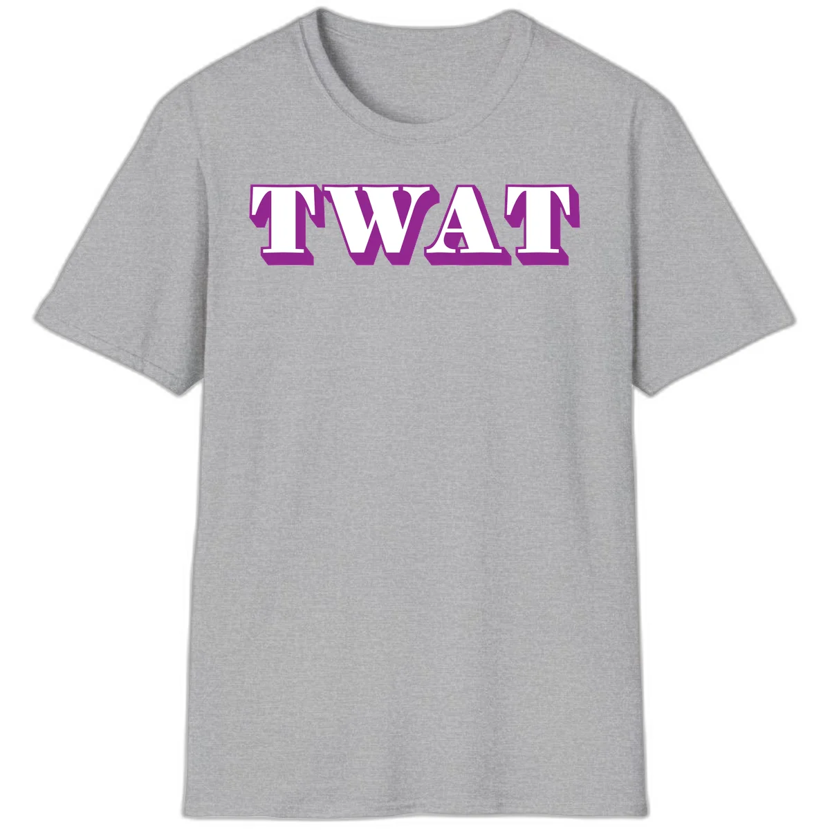 Bold purple TWAT typography design with geometric lettering and white fill on gray background in Sport Grey
