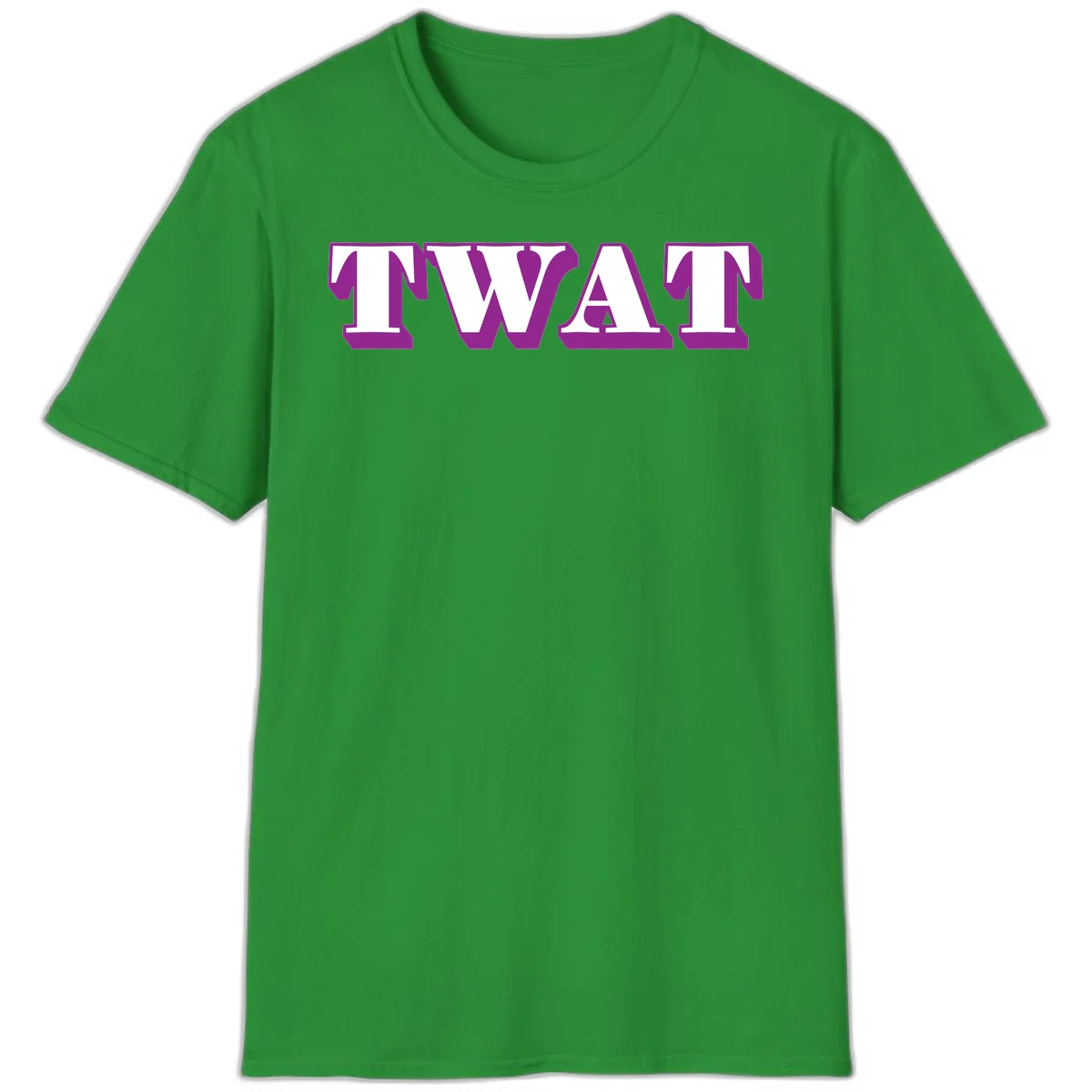 Bold purple TWAT typography design with geometric lettering and white fill on gray background in Irish Green