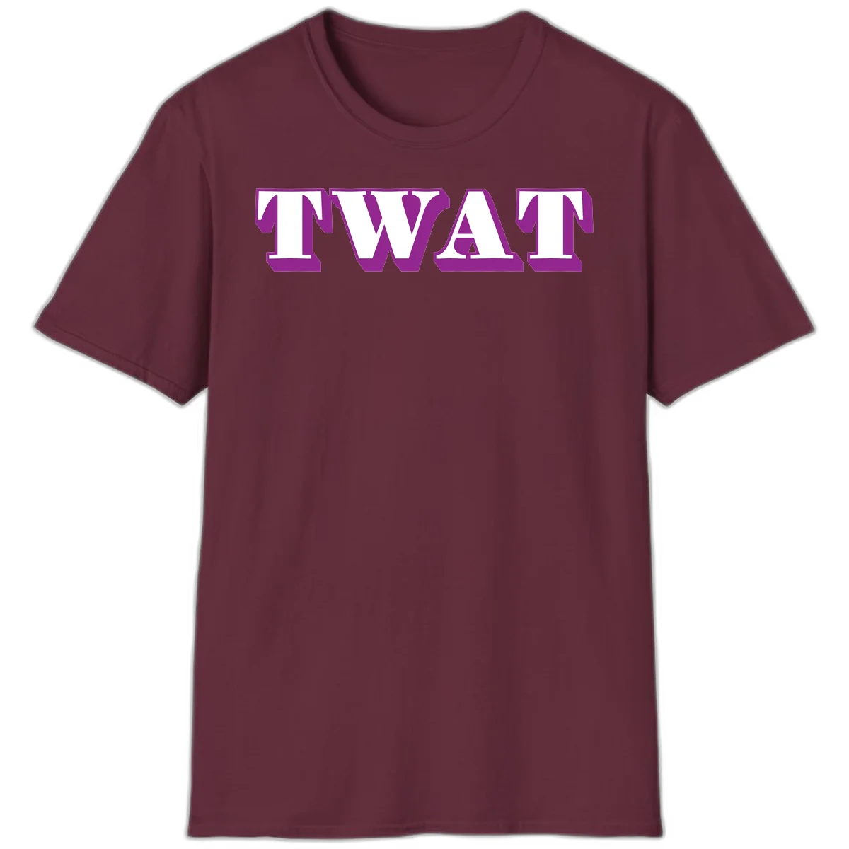 Bold purple TWAT typography design with geometric lettering and white fill on gray background in Maroon