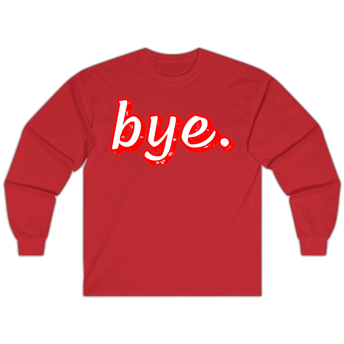 Bold red graffiti-style 'bye.' text with distressed texture and white lettering on gray background in Red