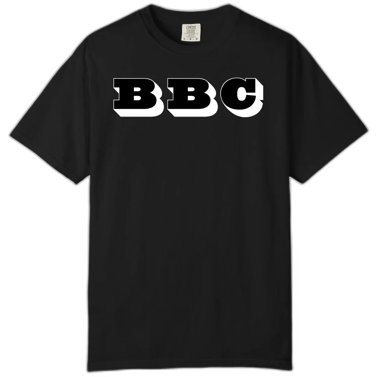 BBC bold typography design featuring three large geometric letters in black with white dimensional elements on gray background in Black