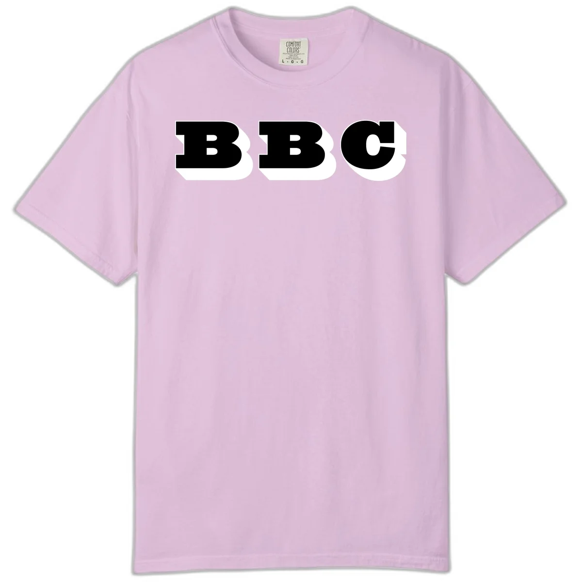 BBC bold typography design featuring three large geometric letters in black with white dimensional elements on gray background in Orchid
