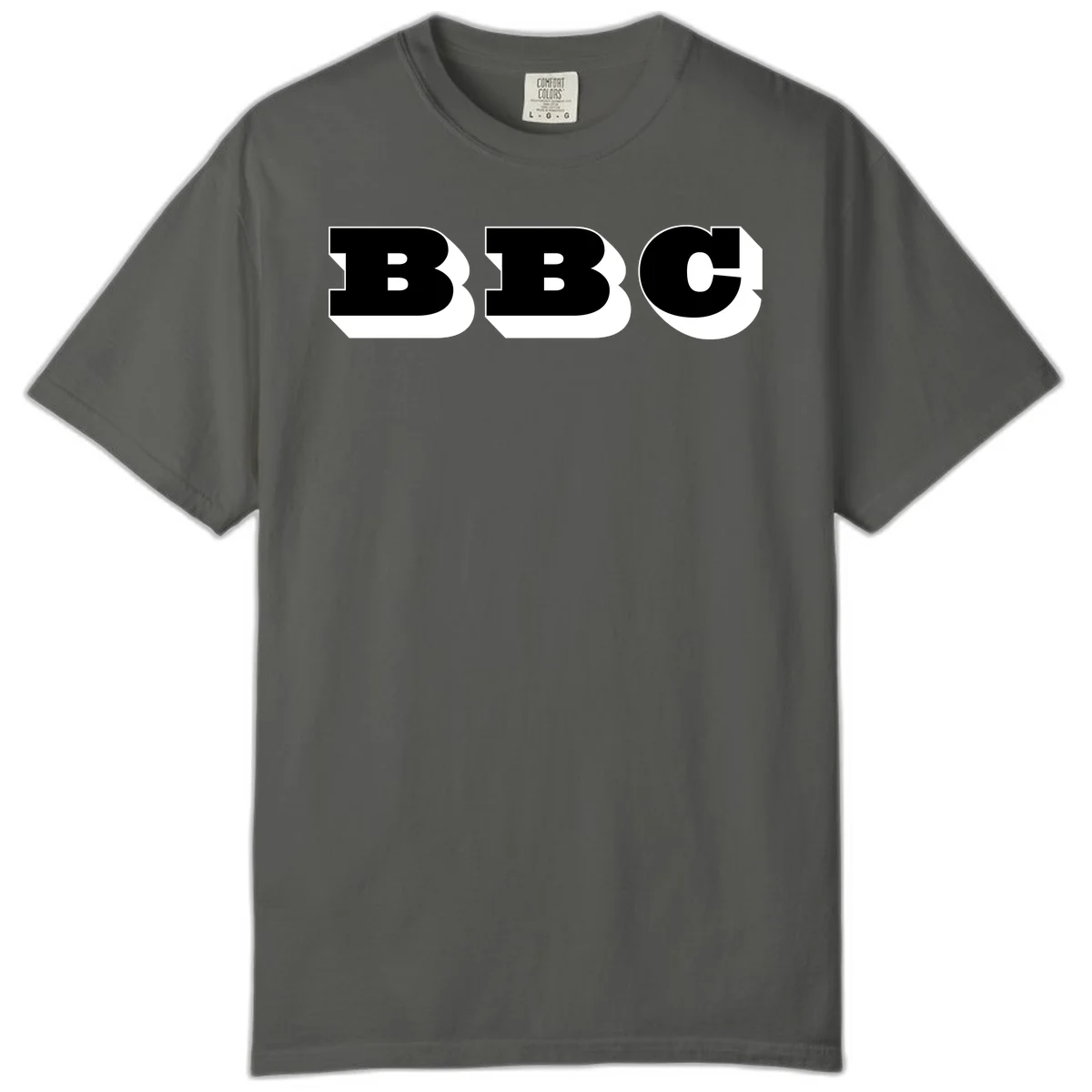 BBC bold typography design featuring three large geometric letters in black with white dimensional elements on gray background in Pepper