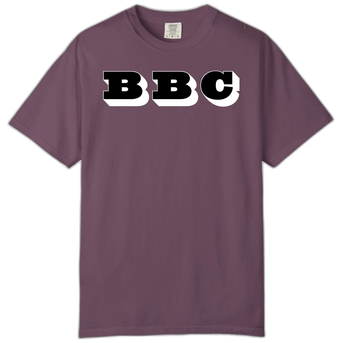 BBC bold typography design featuring three large geometric letters in black with white dimensional elements on gray background in Berry